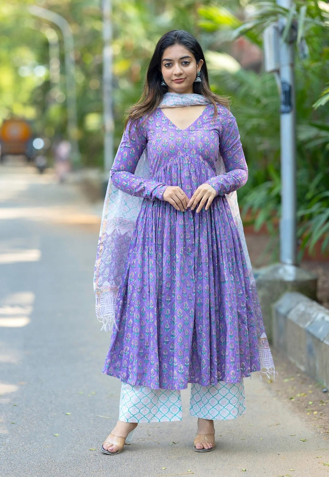 Ethnic Set Women Printed Anarkali Kurta and Pant with Dupatta