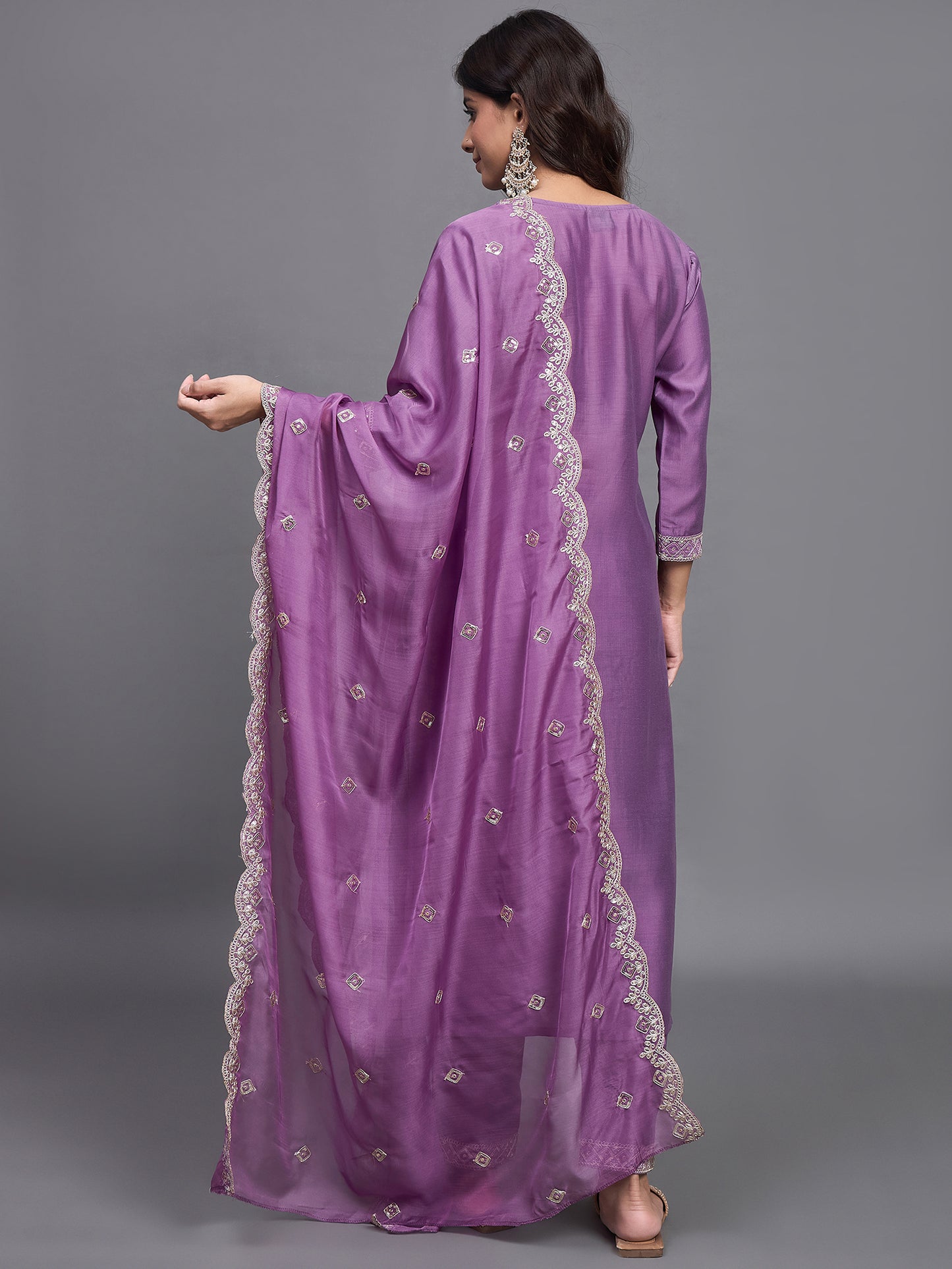 Ethnic Set Women Embroidered Pink Kurta and Pant Set With Dupatta