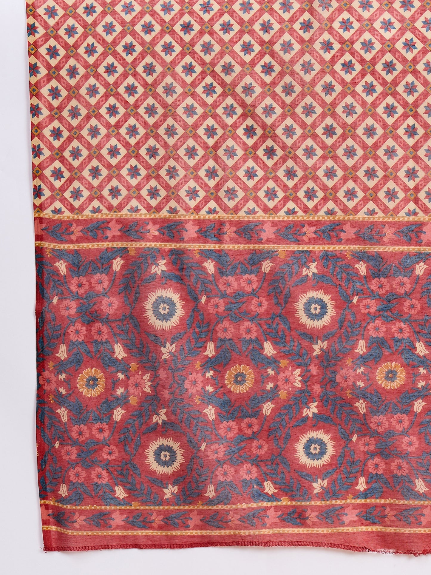 Ethnic Set Women Printed A-Line Red Kurta And Pant Set With Dupatta