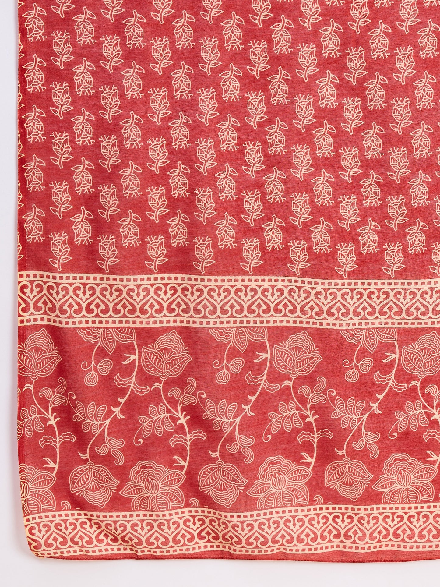 Ethnic Set Women Floral Printed Anarkali Red Kurta And Pant Set With Dupatta