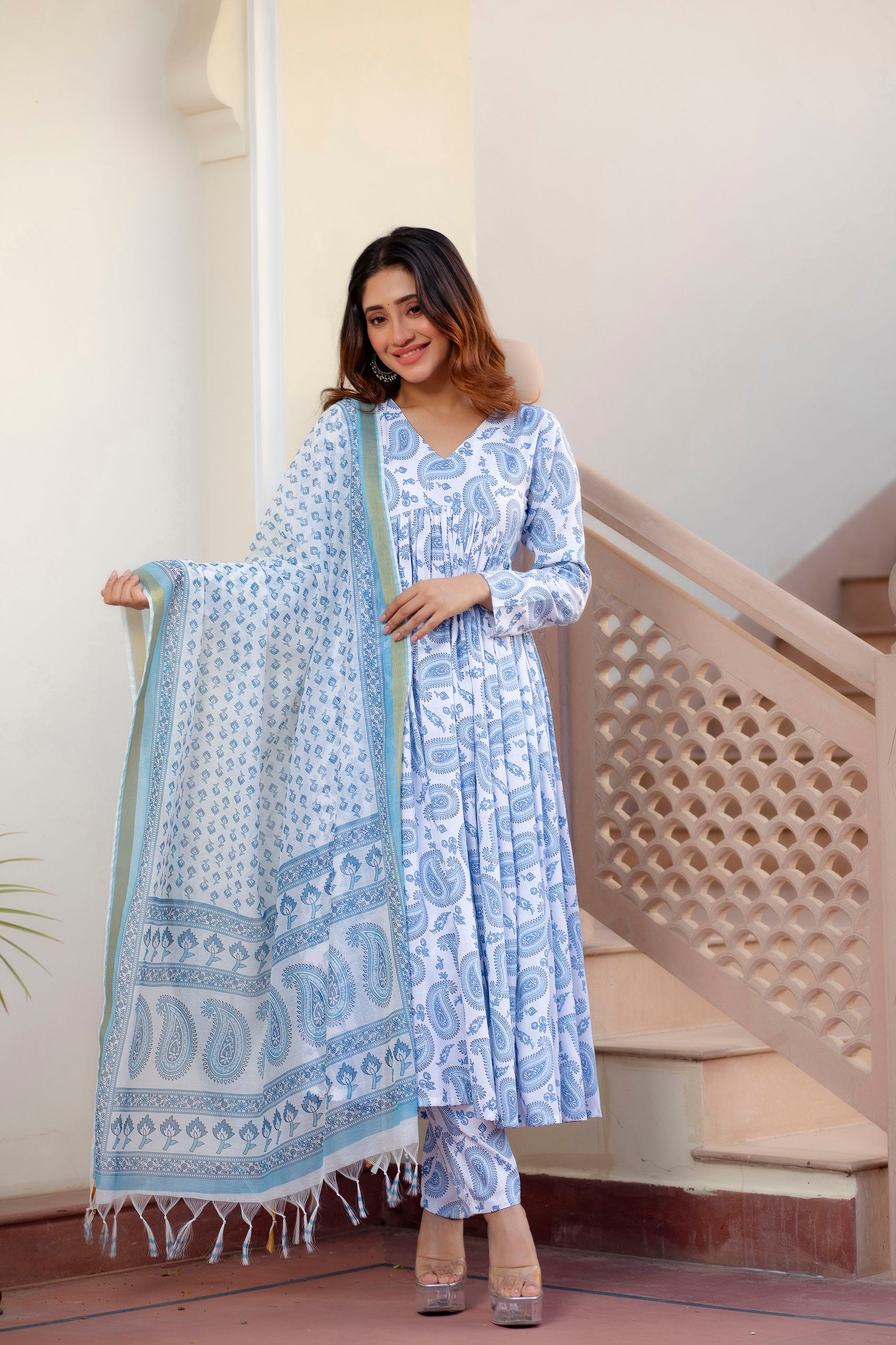 Kurta set ethnic fashion traditional cotton partiwear women clothing style Indian Ethnic Suit Palazzo pant Salwar Anarkali Lehenga Choli Bollywood Designer festive Printed wedding shaadi Collections Embroidered Ethnic Wear Outfits Attire Dresses Patterns