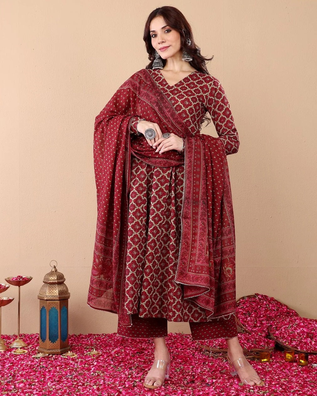 Ethnic Set Women Printed A-Line Kurta and Pant Set With Dupatta