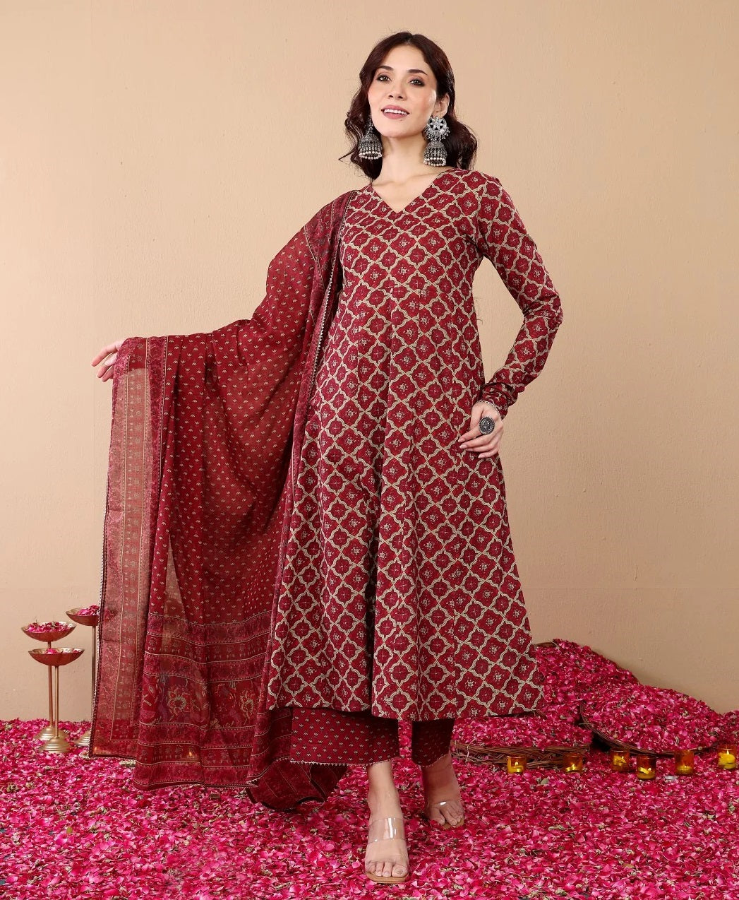Ethnic Set Women Printed A-Line Kurta and Pant Set With Dupatta