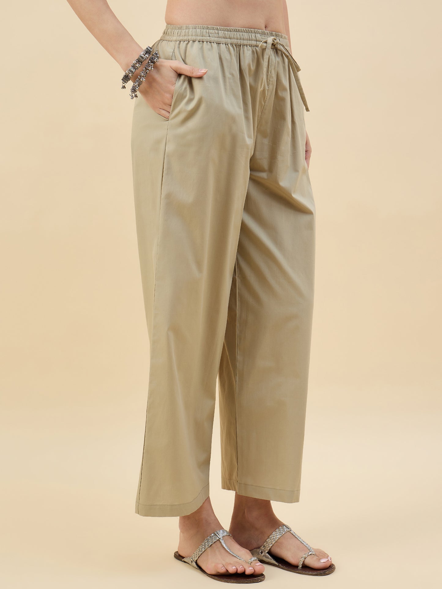 Ethnic Set women Solid Cotton Palazzos