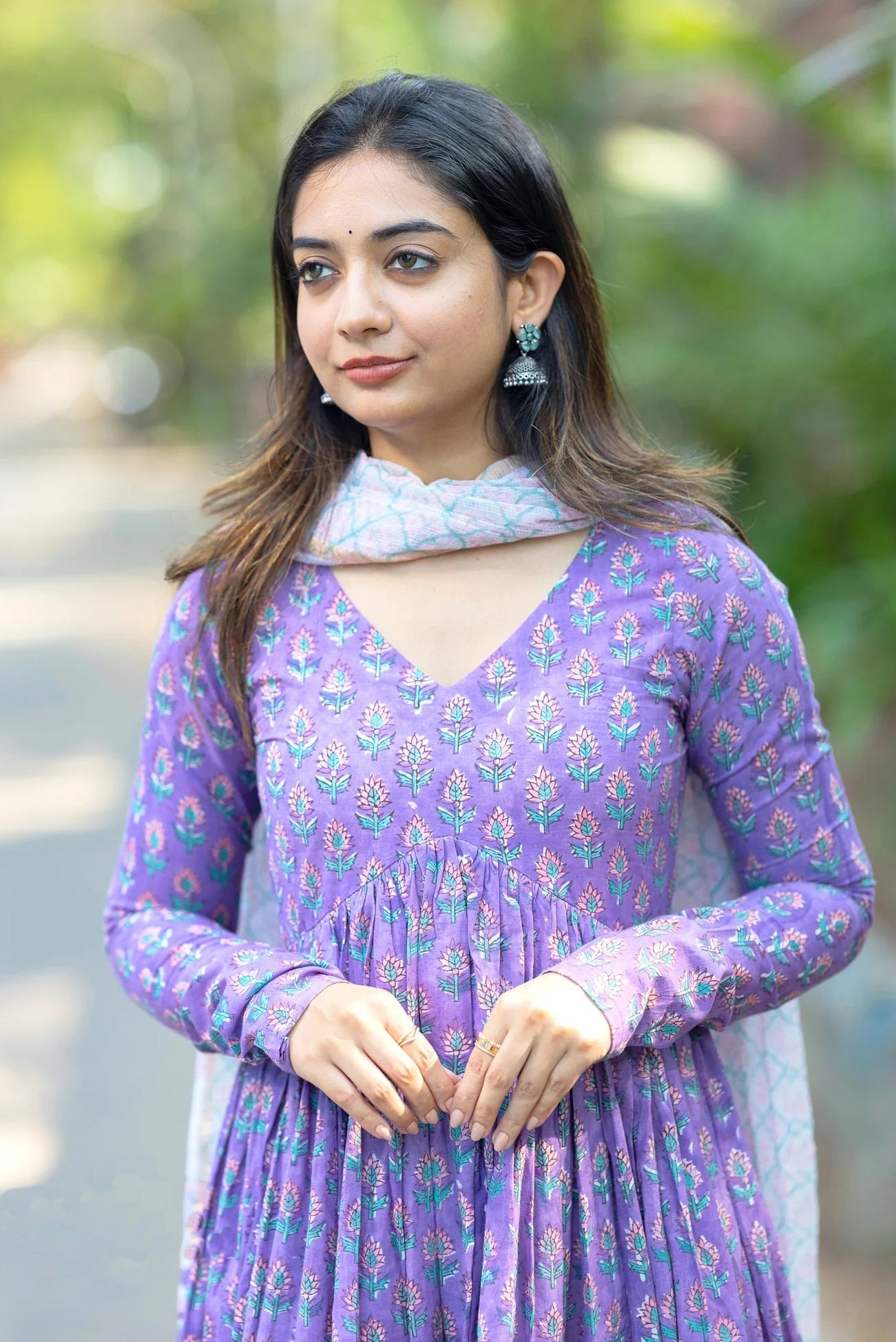 Ethnic Set Women Printed Anarkali Kurta and Pant with Dupatta