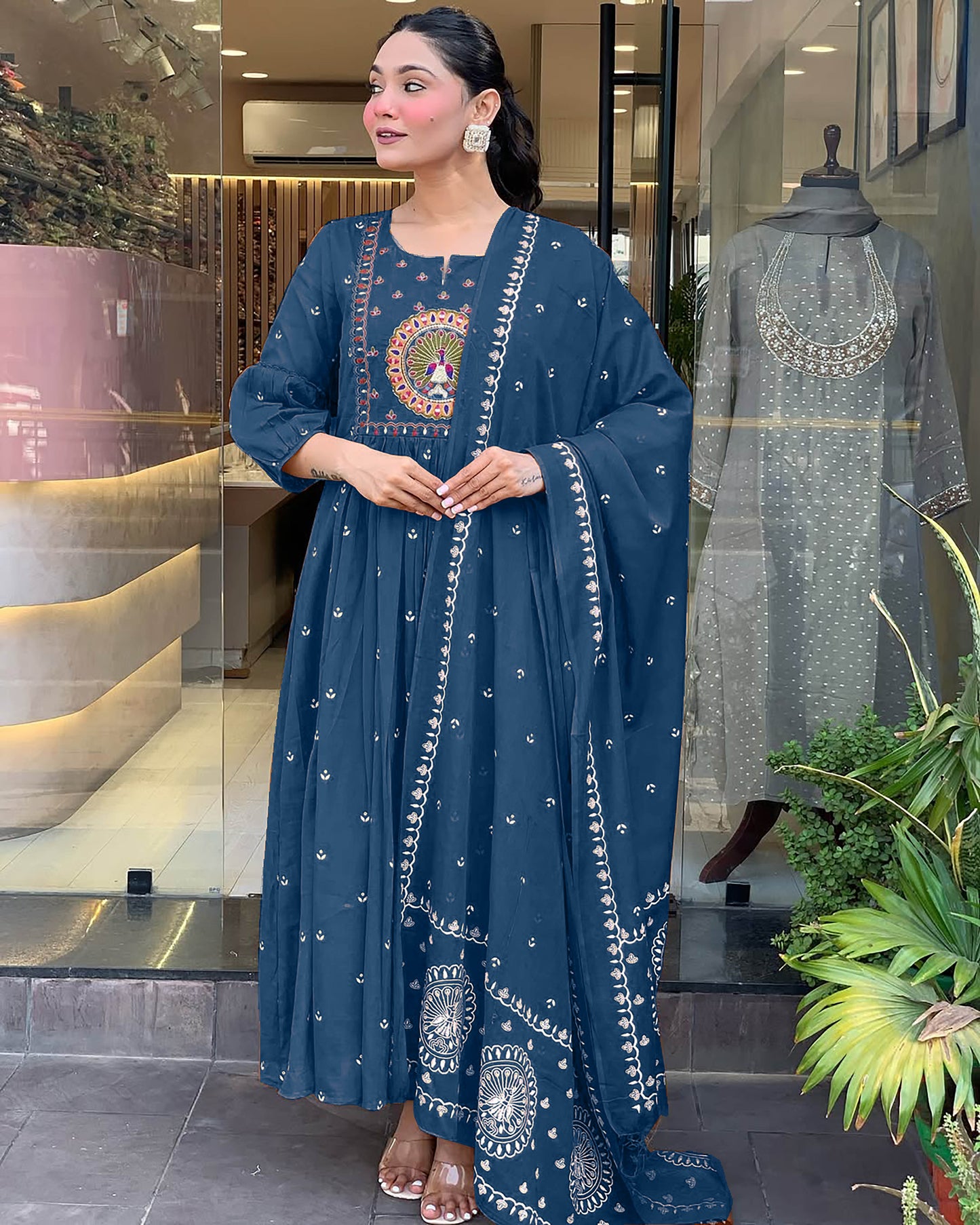 Ethnic Set Women Embroidery Anarkali Kurta and Pant with Dupatta