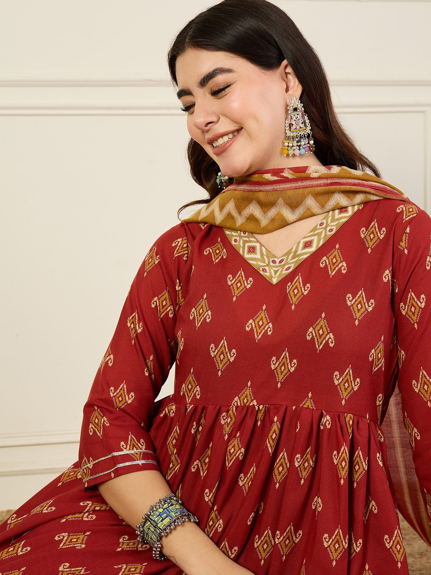 Ethnic Set Women Printed Anarkali Kurta and Pant Set With Dupatta
