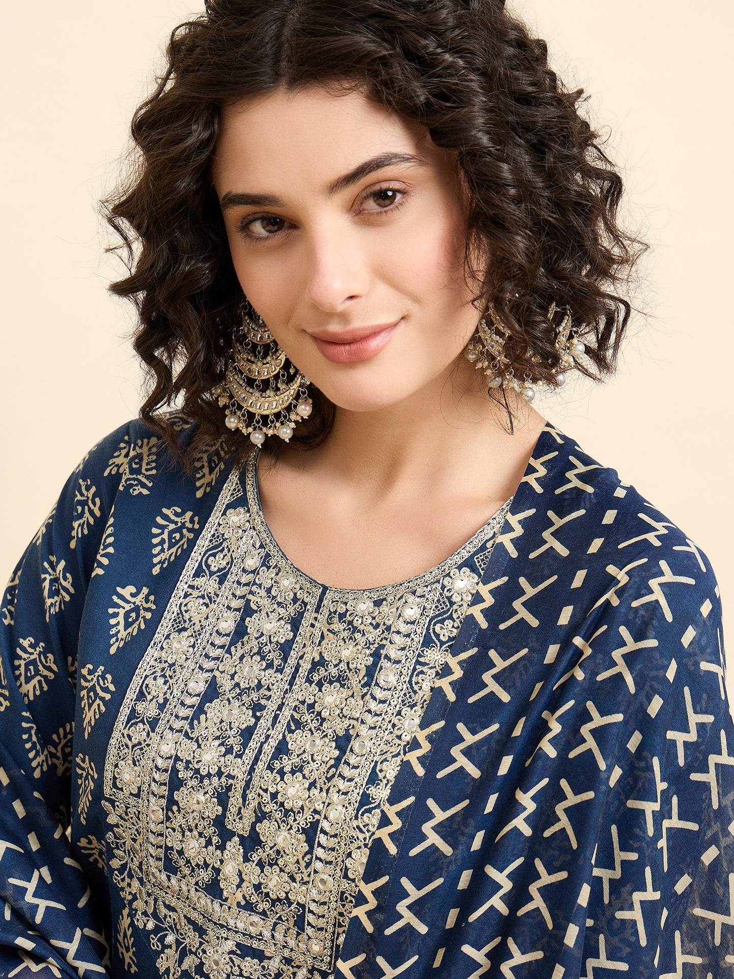 Ethnic Set Women Embroidered Straight Blue Kurta And Pant Set With Dupatta