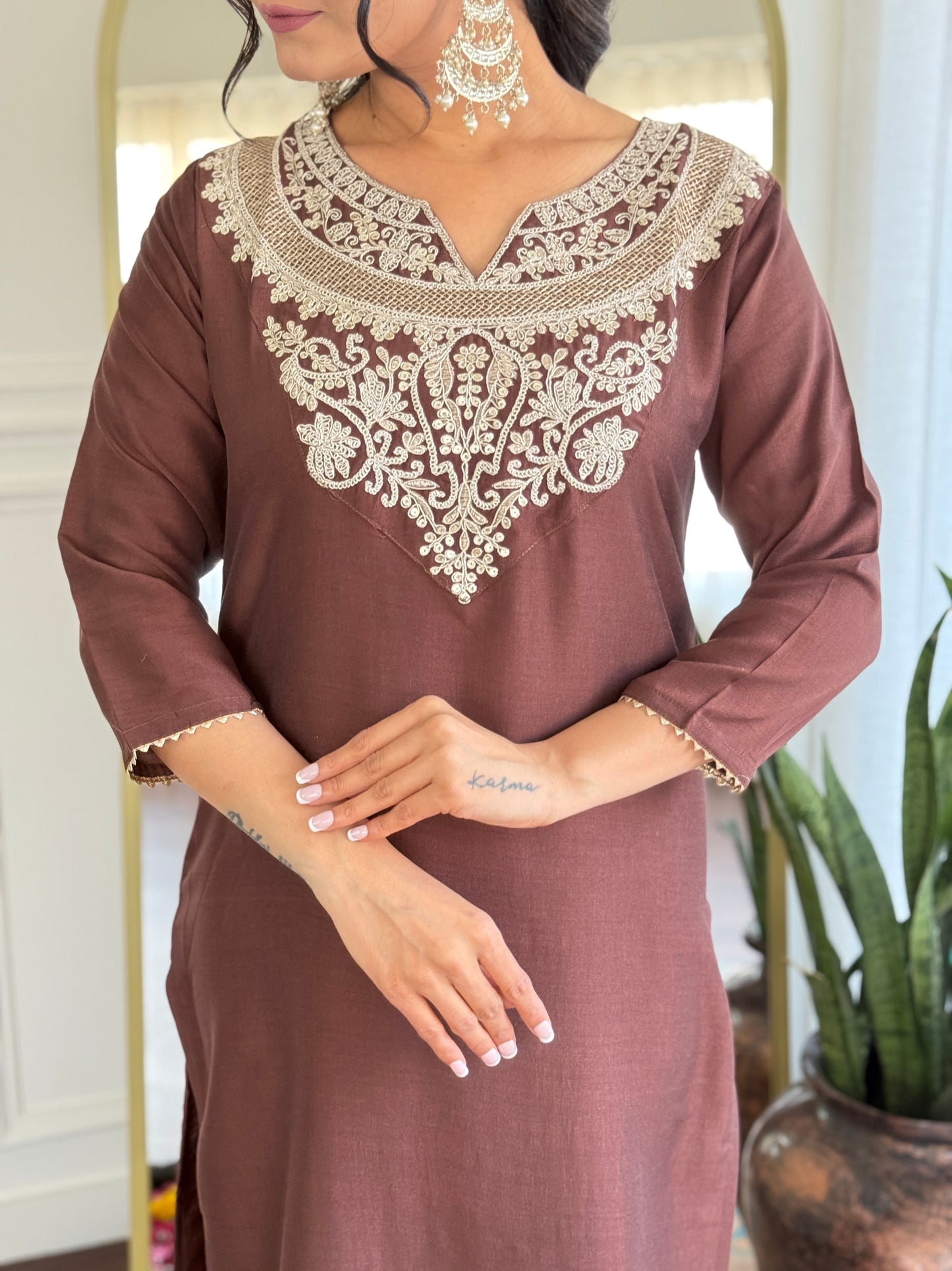 Elegant Solid Embroidered Kurta Set for Women – Festive Wear with Dupatta