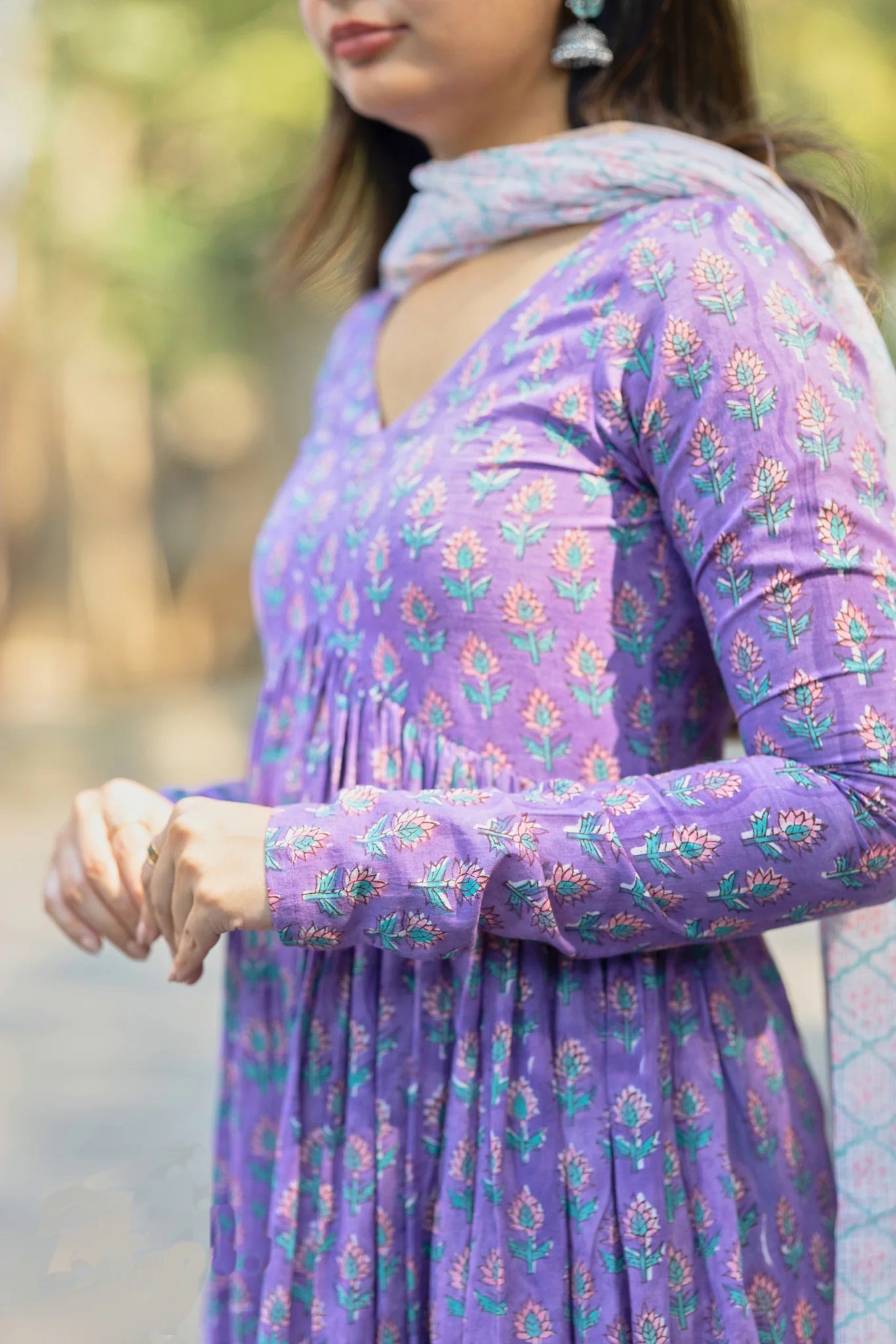 Ethnic Set Women Printed Anarkali Kurta and Pant with Dupatta