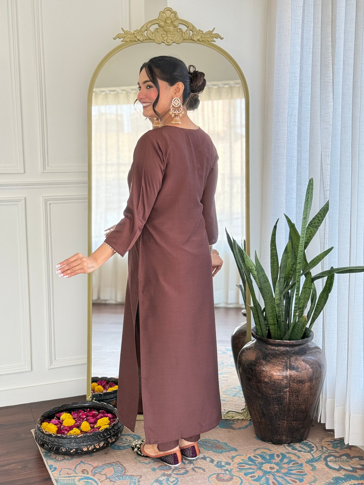 Elegant Solid Embroidered Kurta Set for Women – Festive Wear with Dupatta