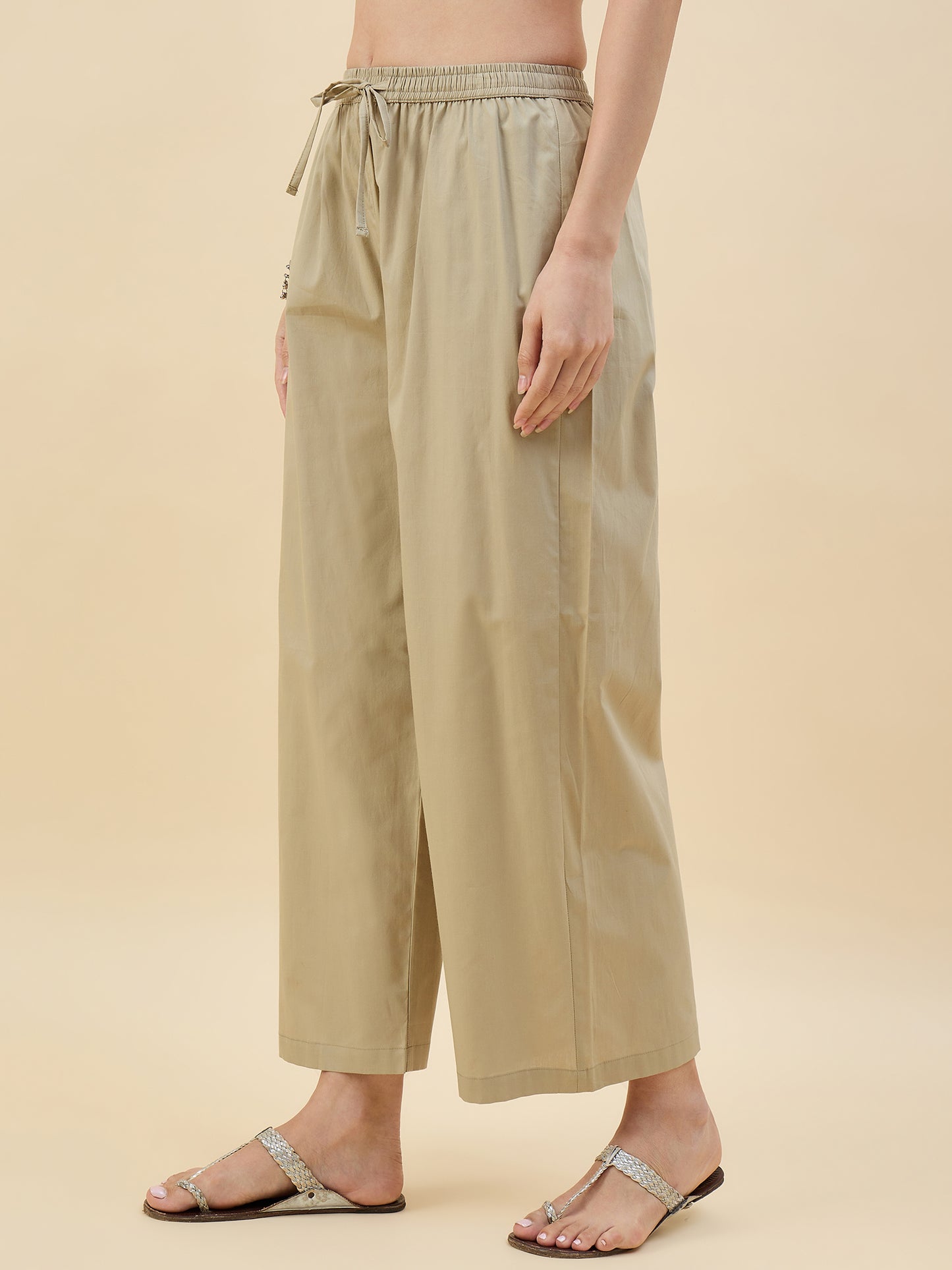 Ethnic Set women Solid Cotton Palazzos