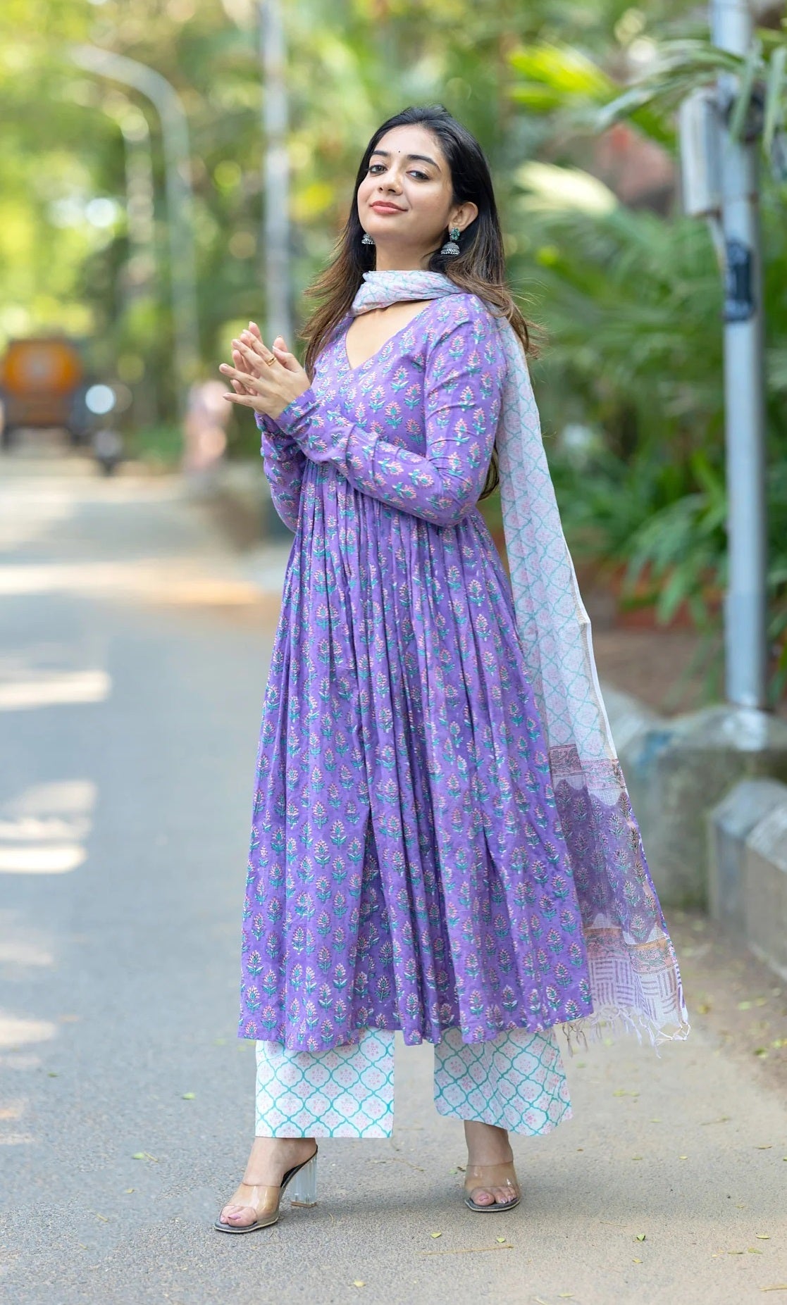 Ethnic Set Women Printed Anarkali Kurta and Pant with Dupatta
