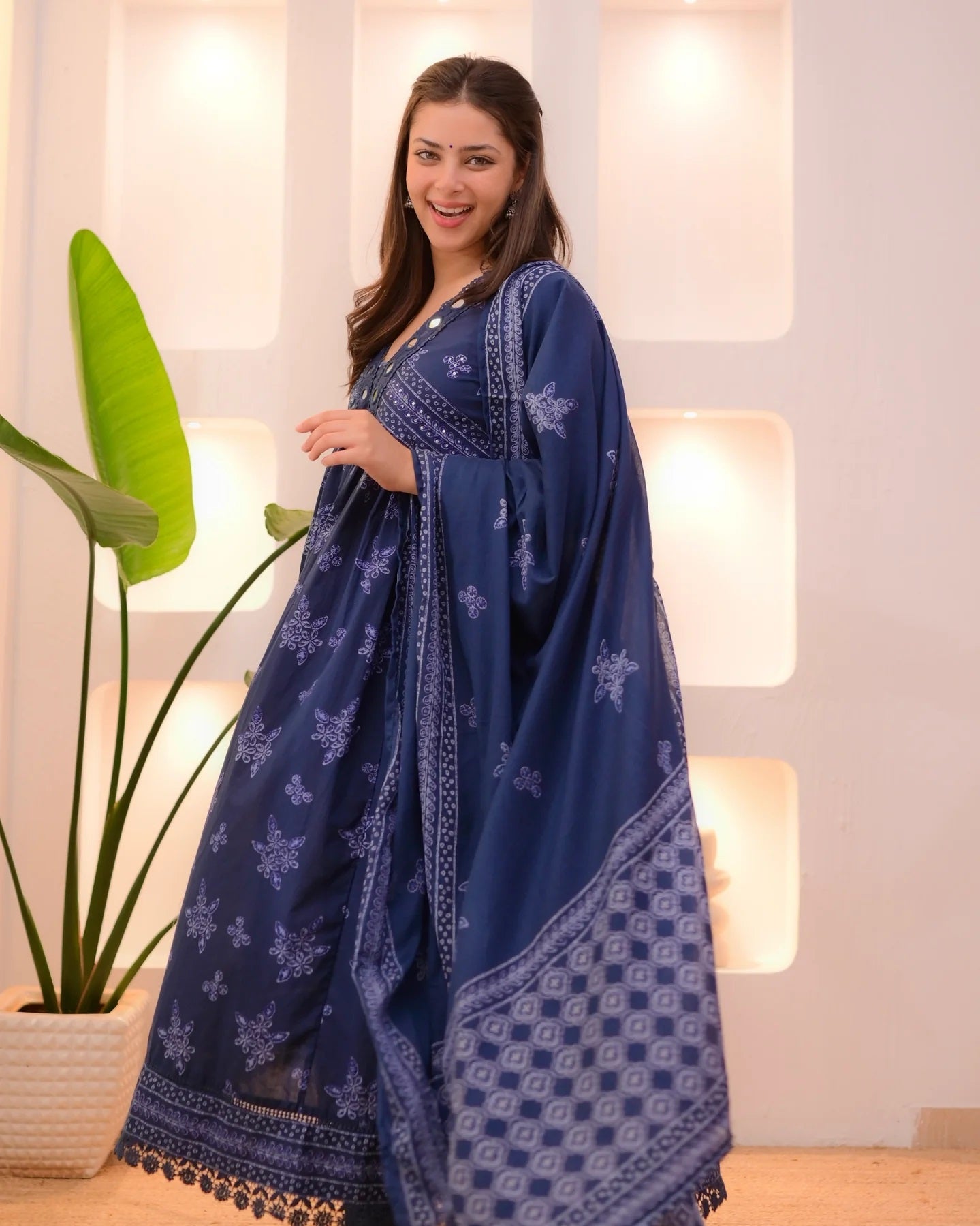Ethnic Set Women Printed Anarkali Kurta and Pant with Dupatta