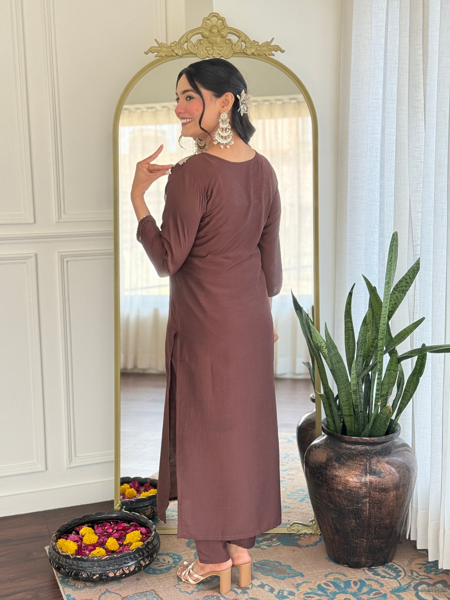 Elegant Solid Embroidered Kurta Set for Women – Festive Wear with Dupatta