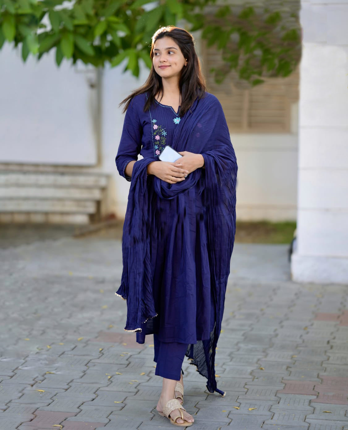 Ethnic Set Women Silk Embroidery Straight Kurta and Pant Set with Dupatta