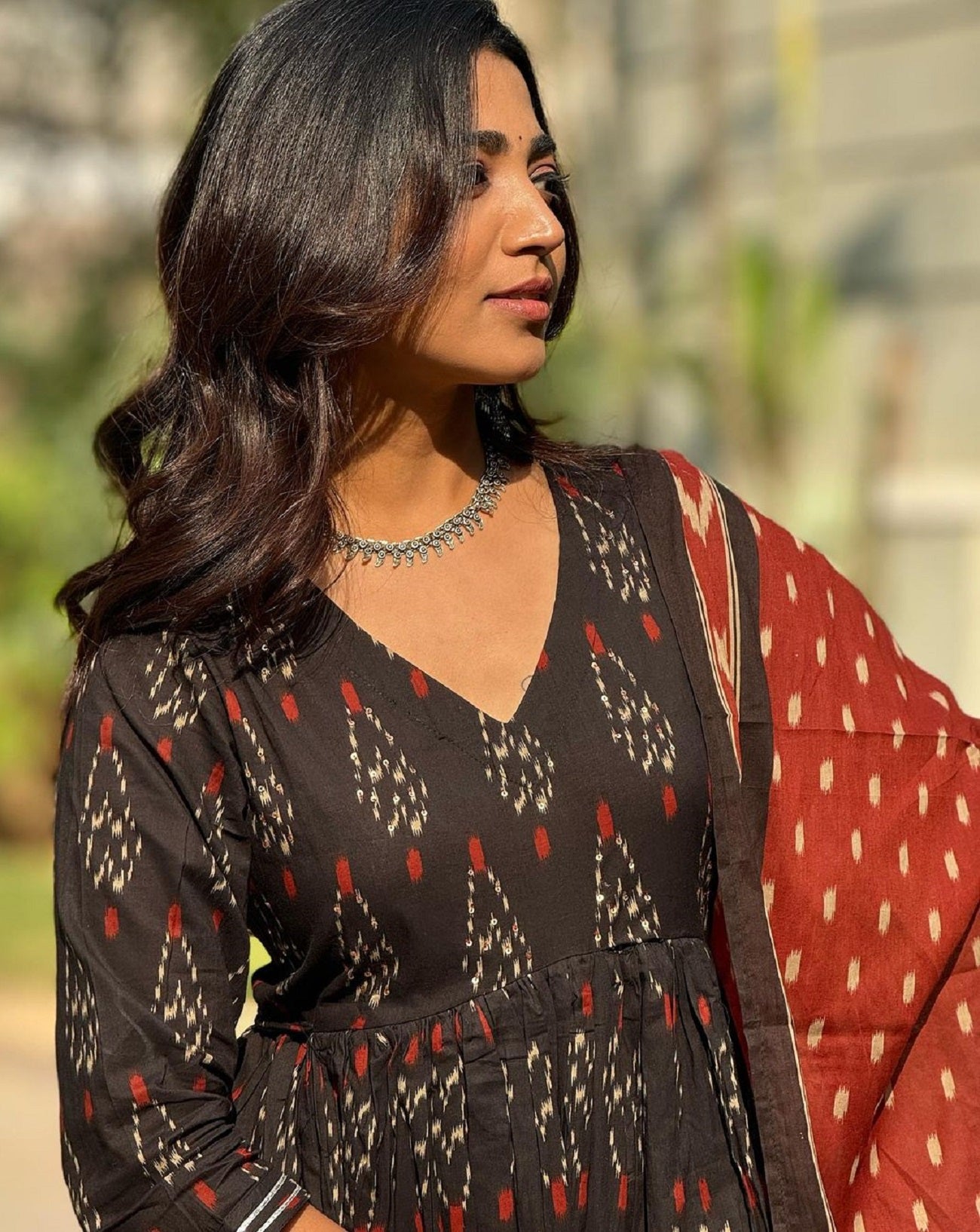 Ethnic Set Women Floral Anarkali Printed Black Kurta and Pant Set With Dupatta