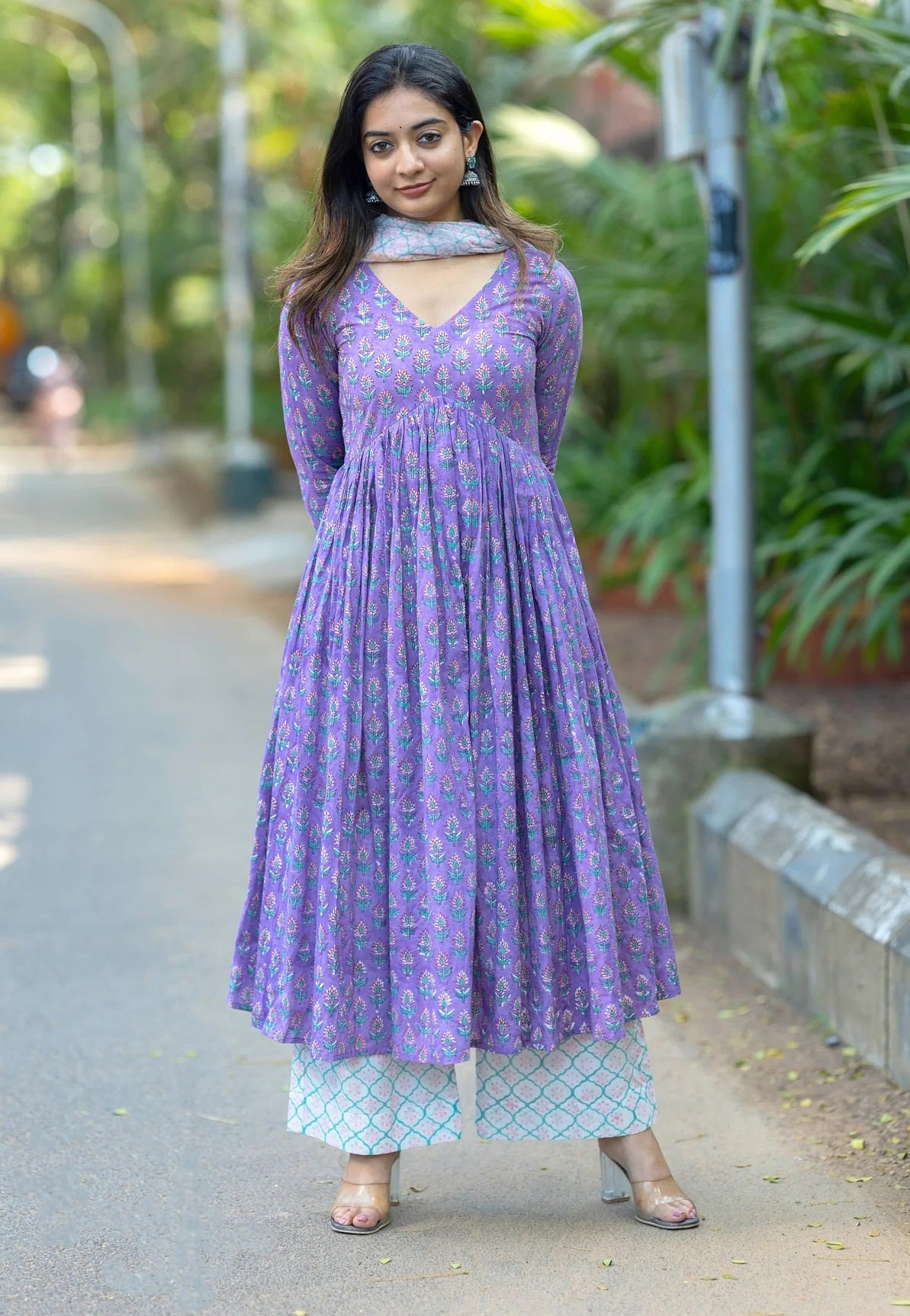 Ethnic Set Women Printed Anarkali Kurta and Pant with Dupatta