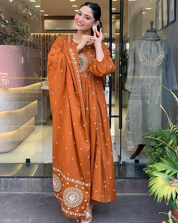 Ethnic Set Women Embroidery Anarkali Kurta and Pant with Dupatta