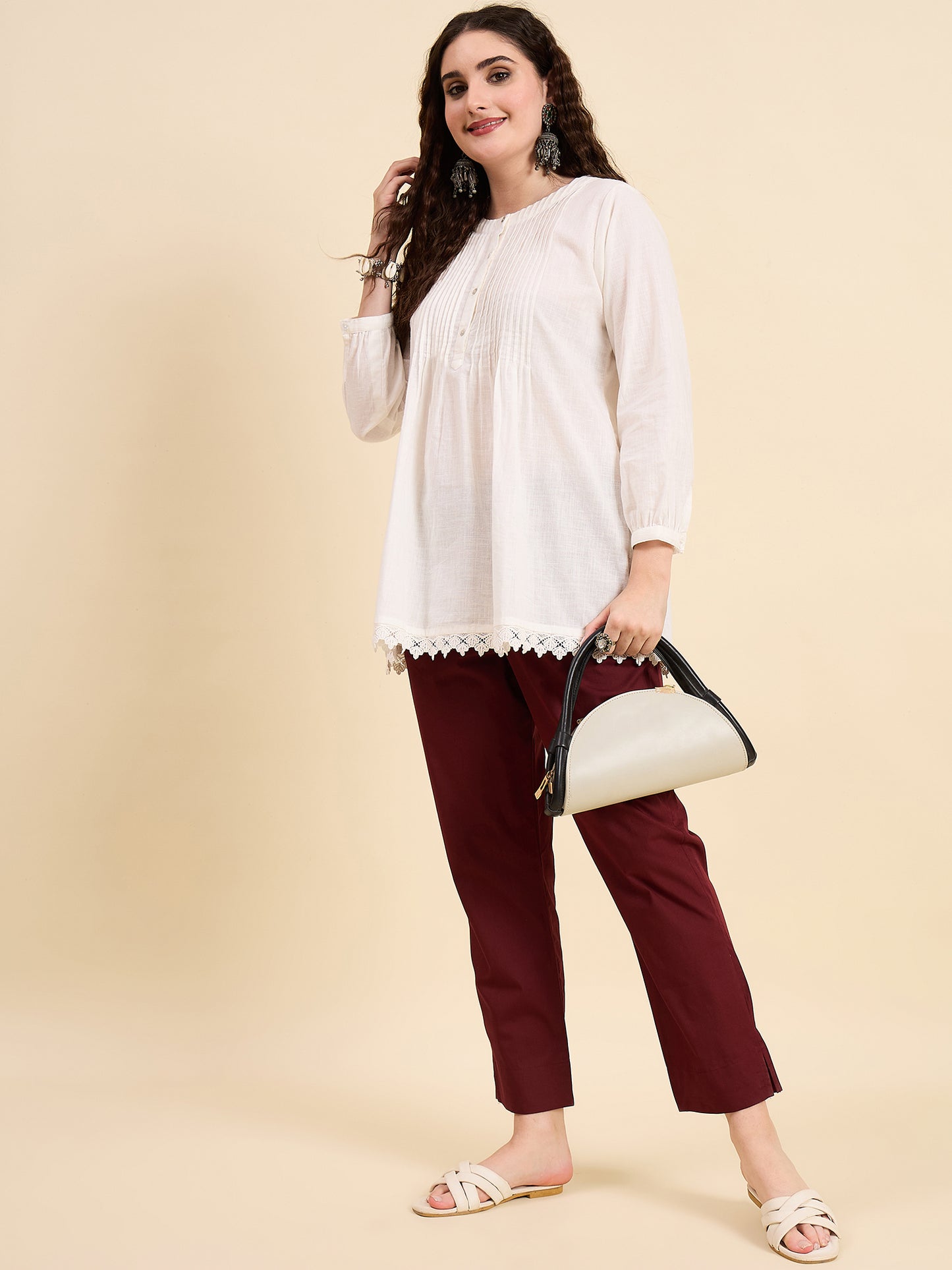 Ethnic Set Women Solid Trousers