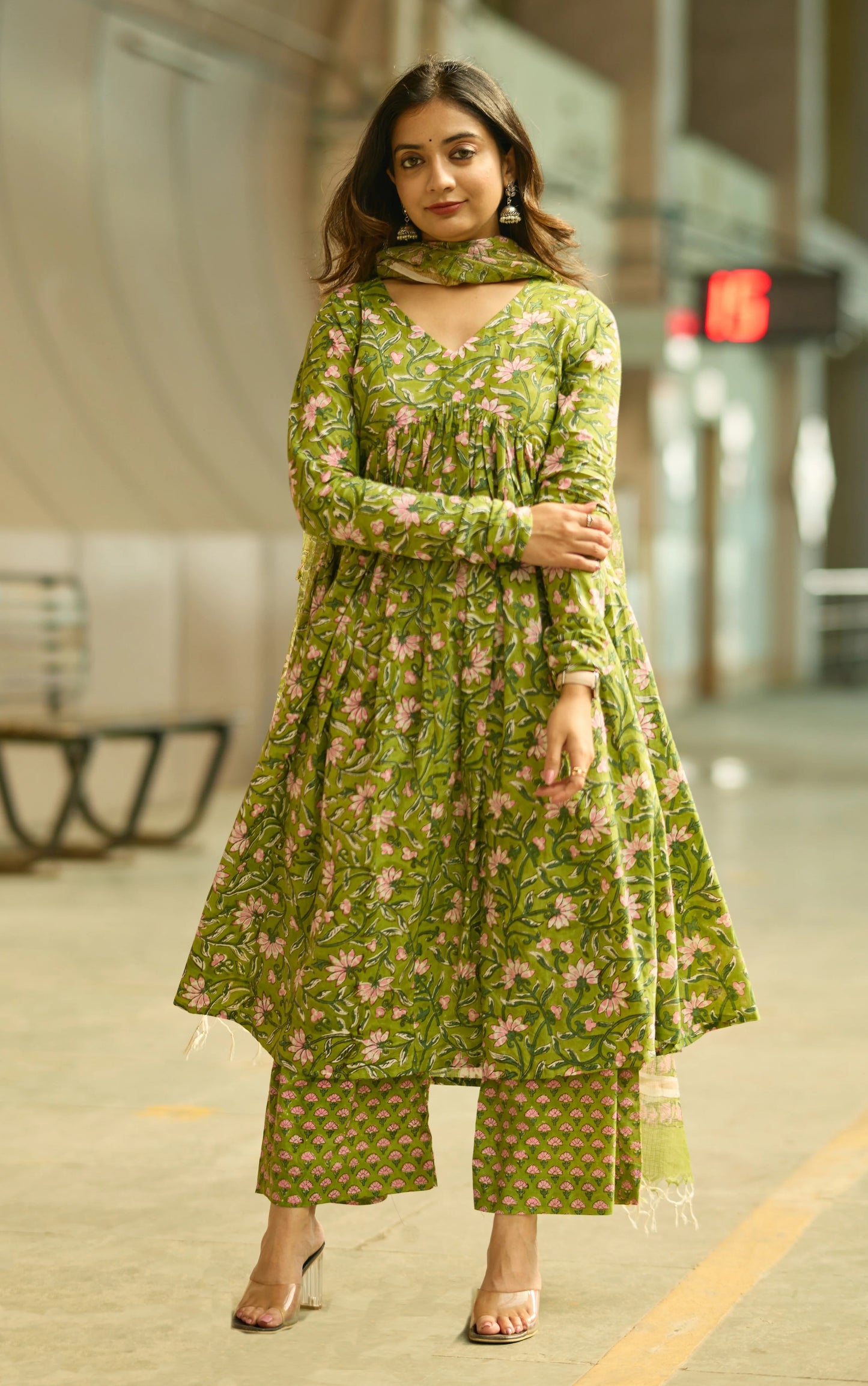 Ethnic Set Women Printed Anarkali Kurta and Pant with Dupatta