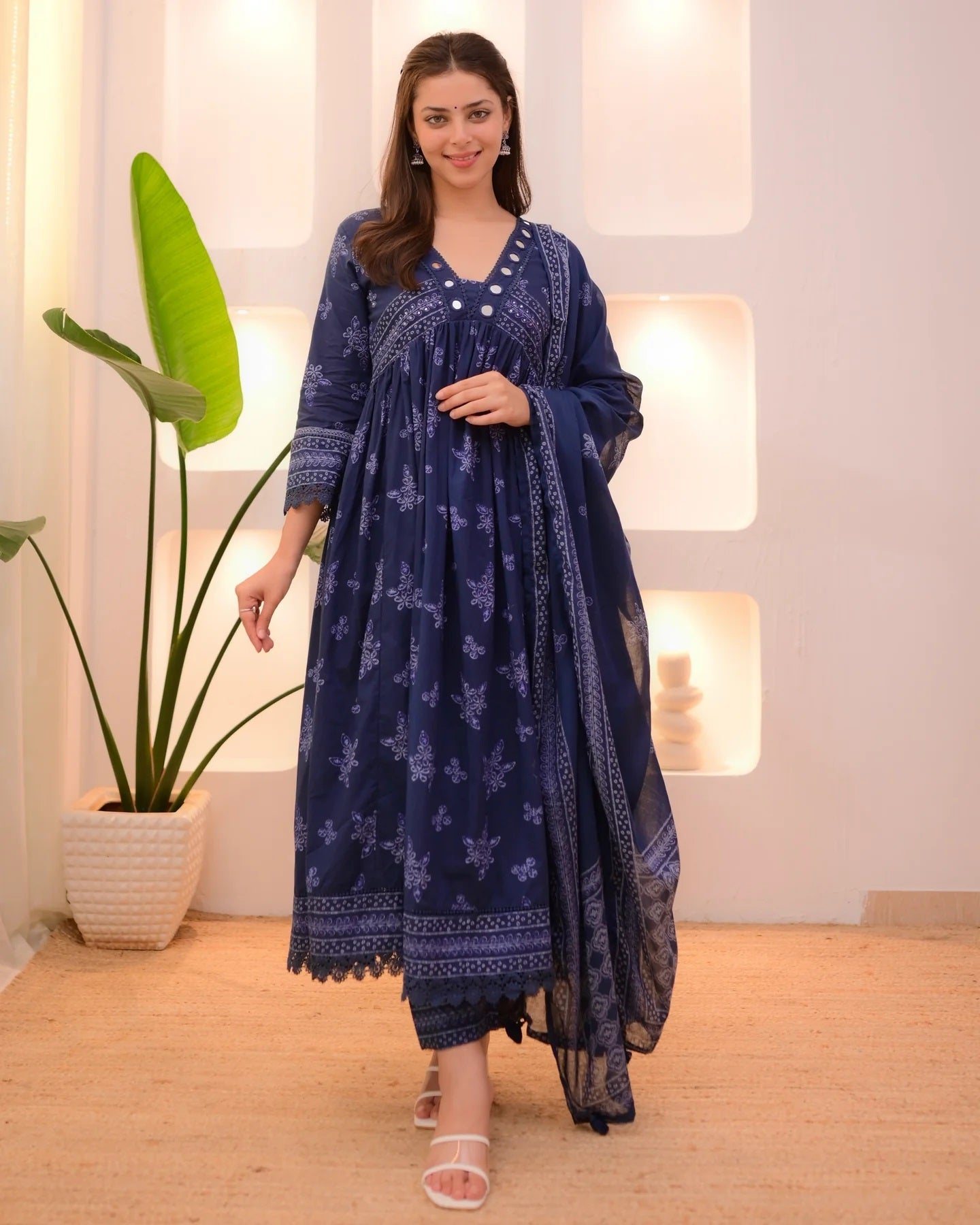 Ethnic Set Women Printed Anarkali Kurta and Pant with Dupatta