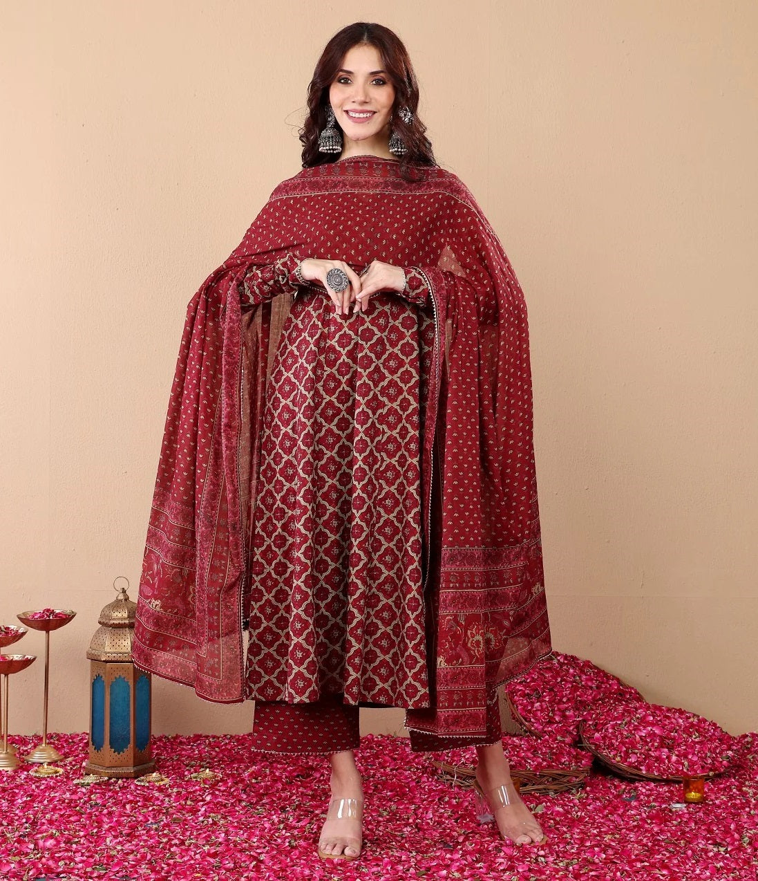 Ethnic Set Women Printed A-Line Kurta and Pant Set With Dupatta
