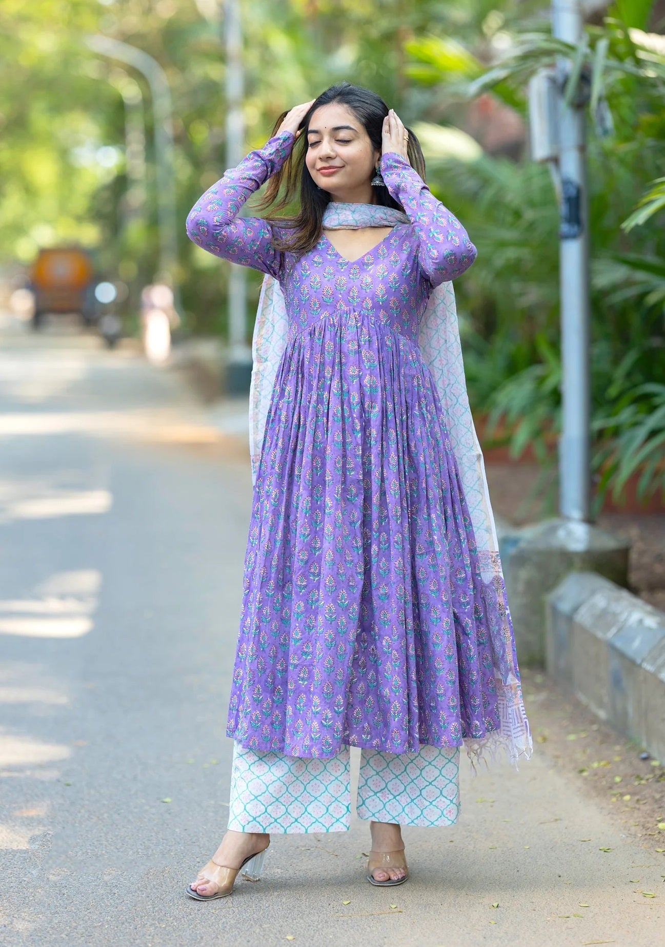 Ethnic Set Women Printed Anarkali Kurta and Pant with Dupatta