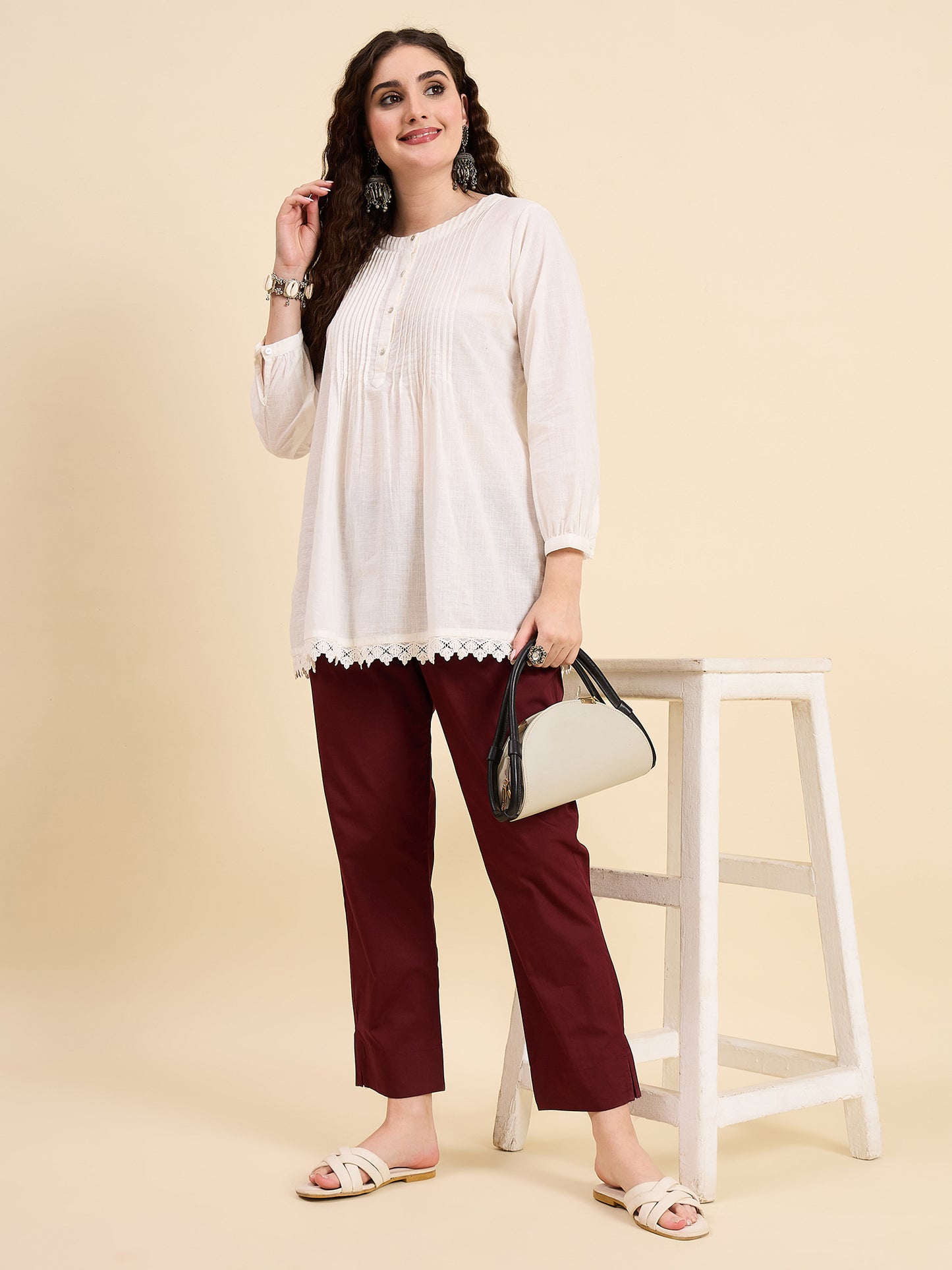 Ethnic Set Women Solid Trousers