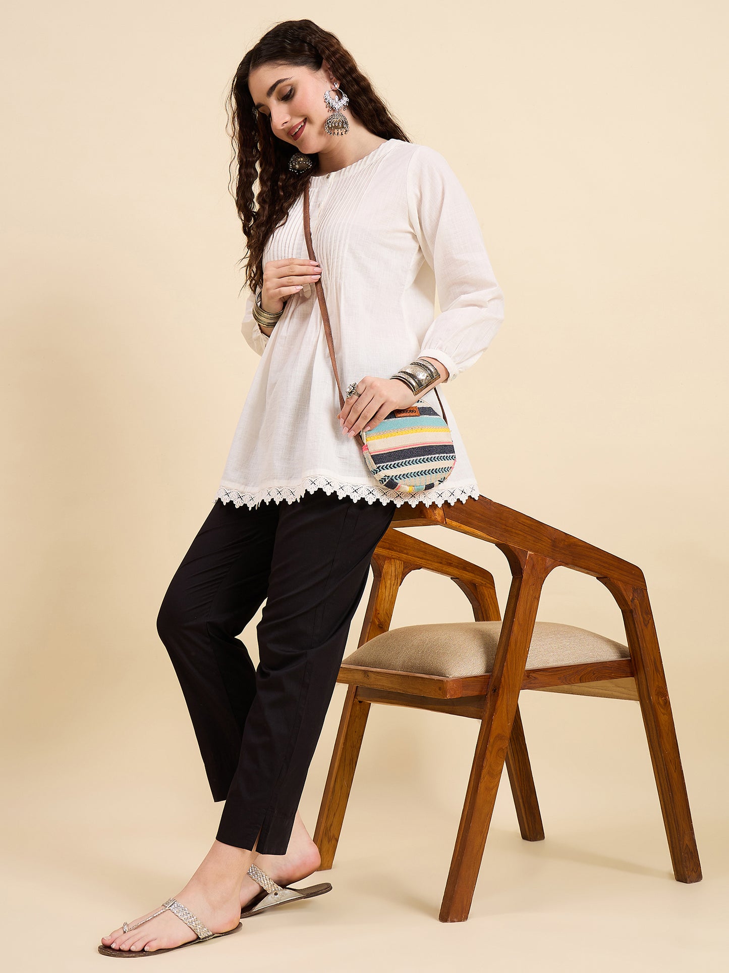 Ethnic Set Women Solid Trousers