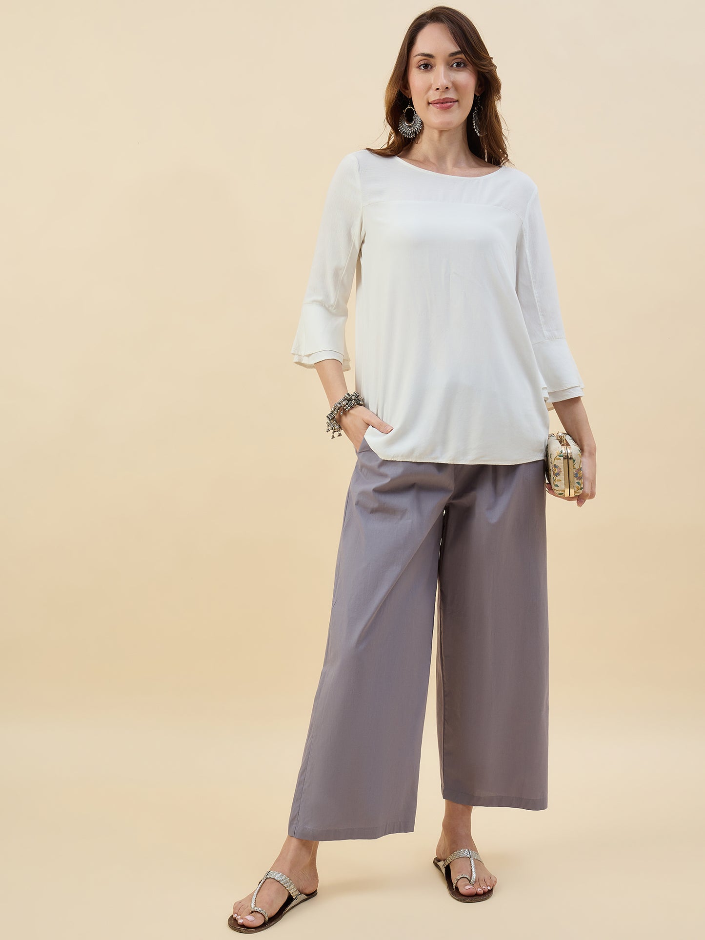Ethnic Set Women Solid Palazzos