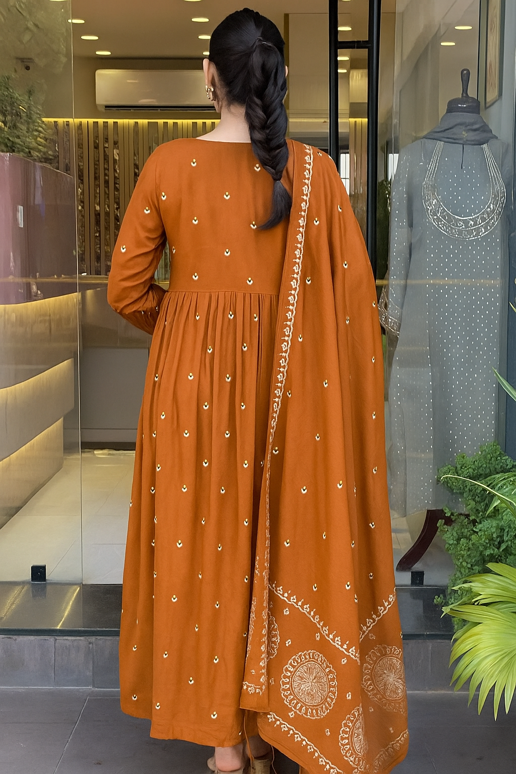Ethnic Set Women Embroidery Anarkali Kurta and Pant with Dupatta