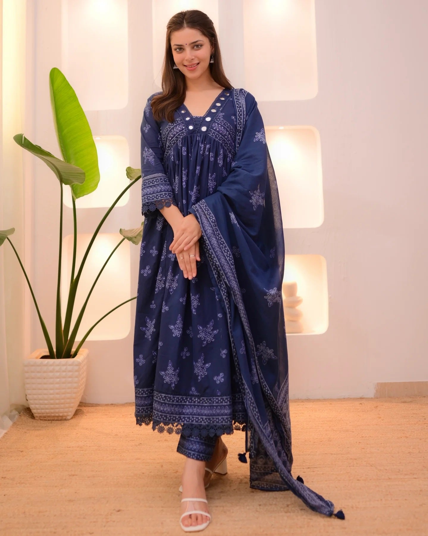 Ethnic Set Women Printed Anarkali Kurta and Pant with Dupatta