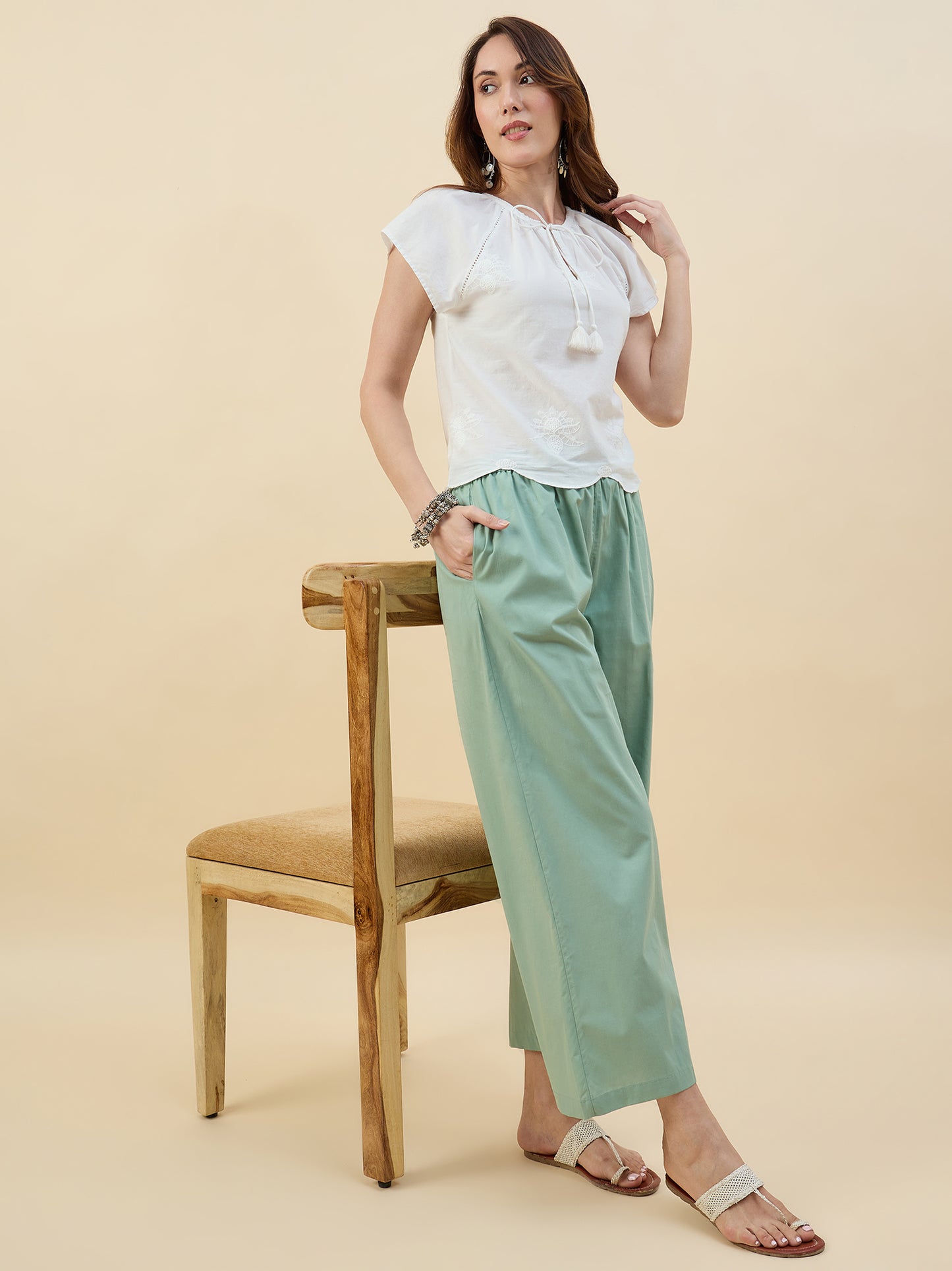 Ethnic Set Women Solid Palazzos