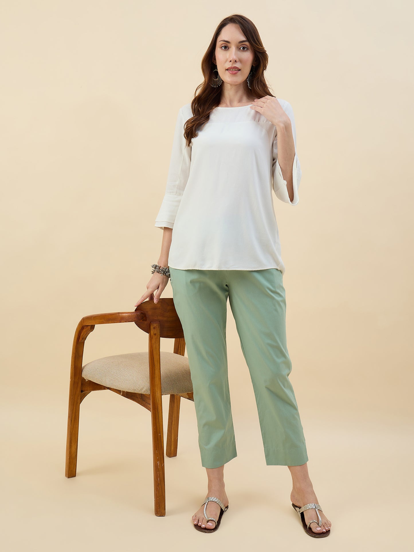 Ethnic Set Women Solid Trousers