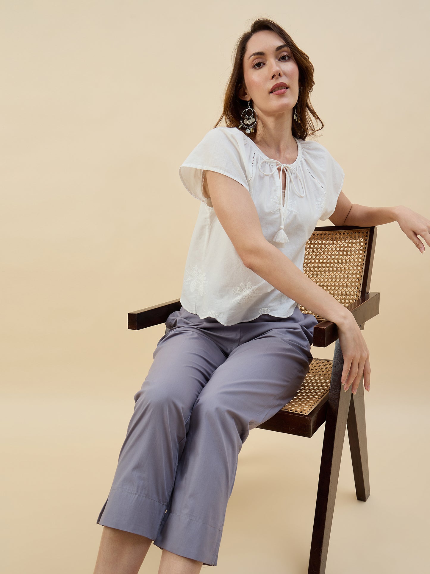 Ethnic Set Women Solid Trousers
