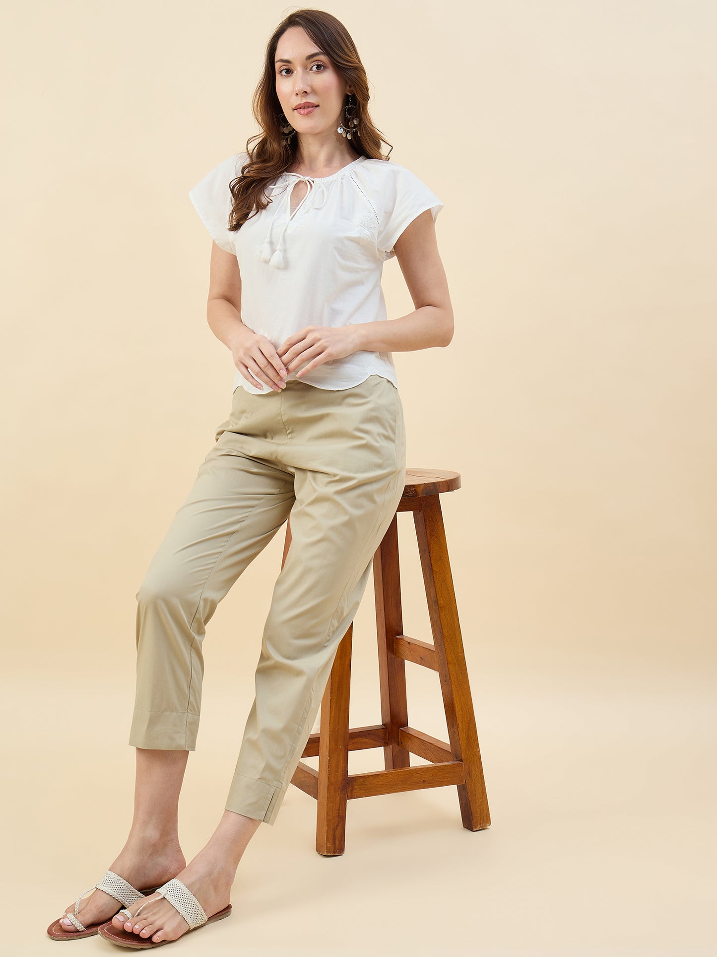 Ethnic Set Women Solid Trousers