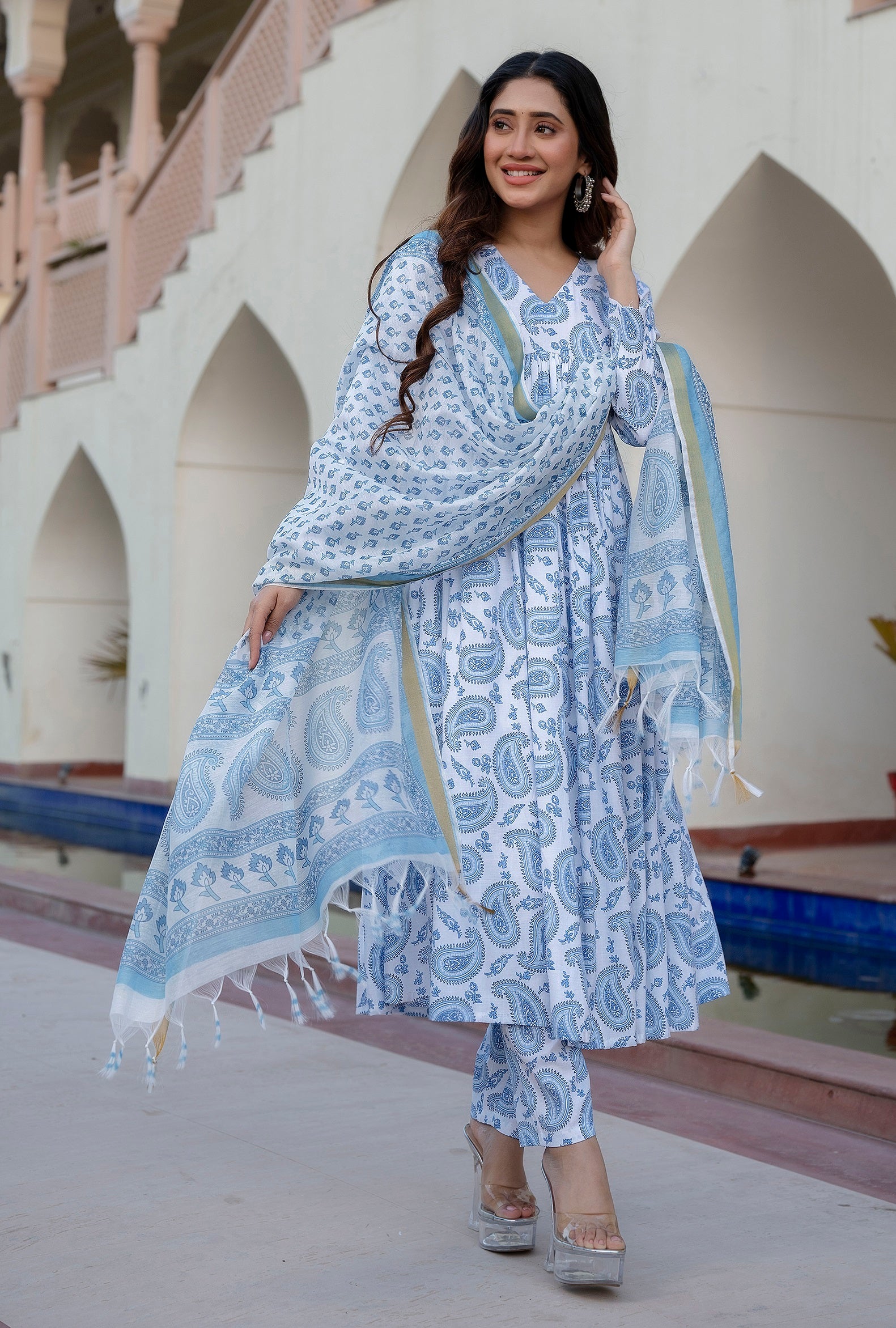 Kurta set ethnic fashion traditional cotton partiwear women clothing style Indian Ethnic Suit Palazzo pant Salwar Anarkali Lehenga Choli Bollywood Designer festive Printed wedding shaadi Collections Embroidered Ethnic Wear Outfits Attire Dresses Patterns
