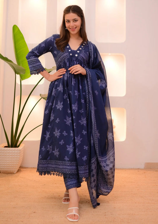 Ethnic Set Women Printed Anarkali Kurta and Pant with Dupatta