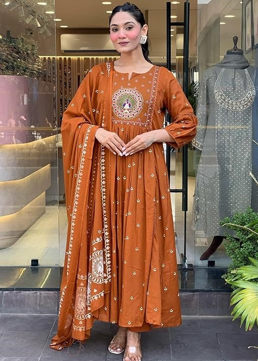 Ethnic Set Women Embroidery Anarkali Kurta and Pant with Dupatta
