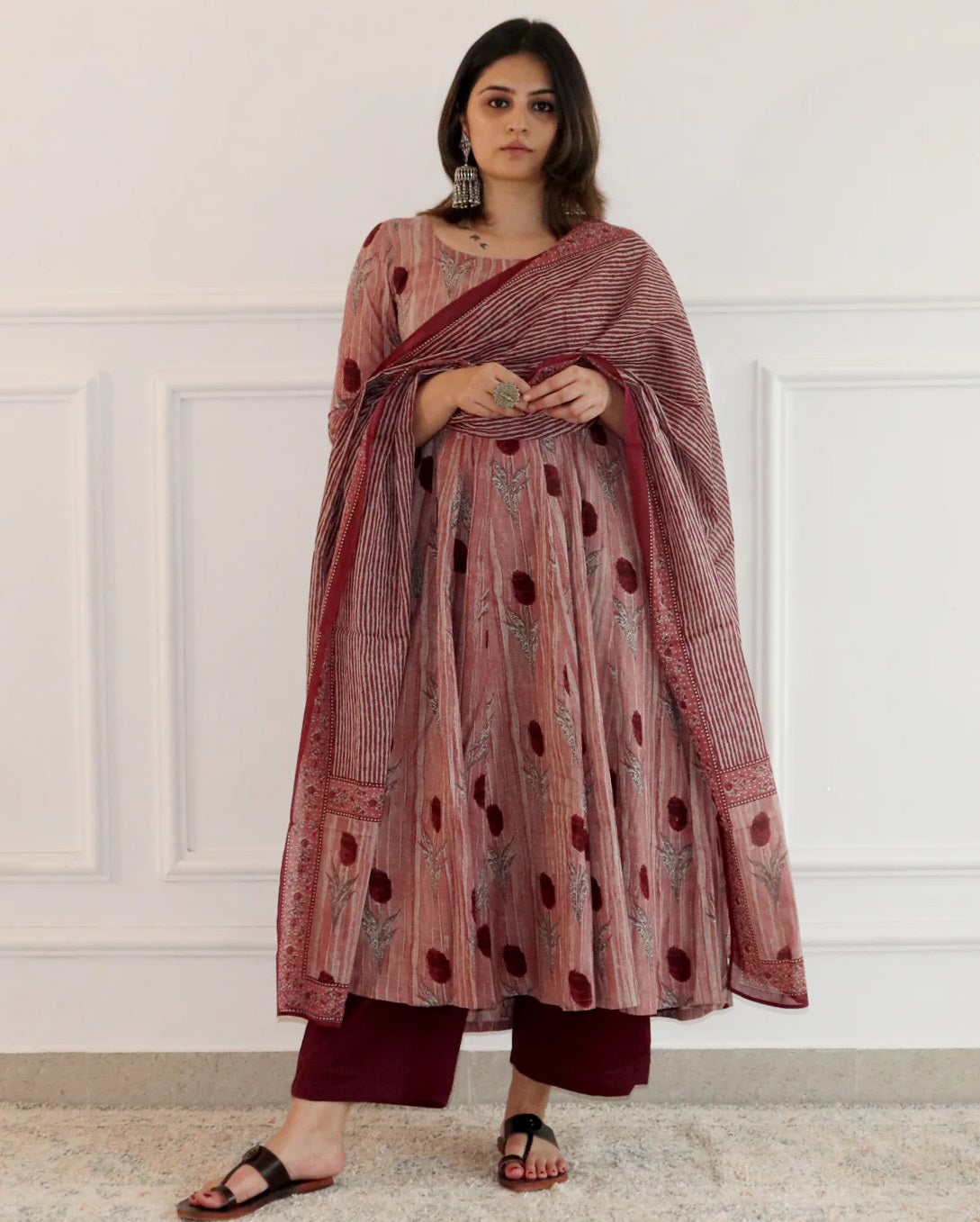 Ethnic Set Women Printed Anarkali Kurta and Pant Set with Dupatta