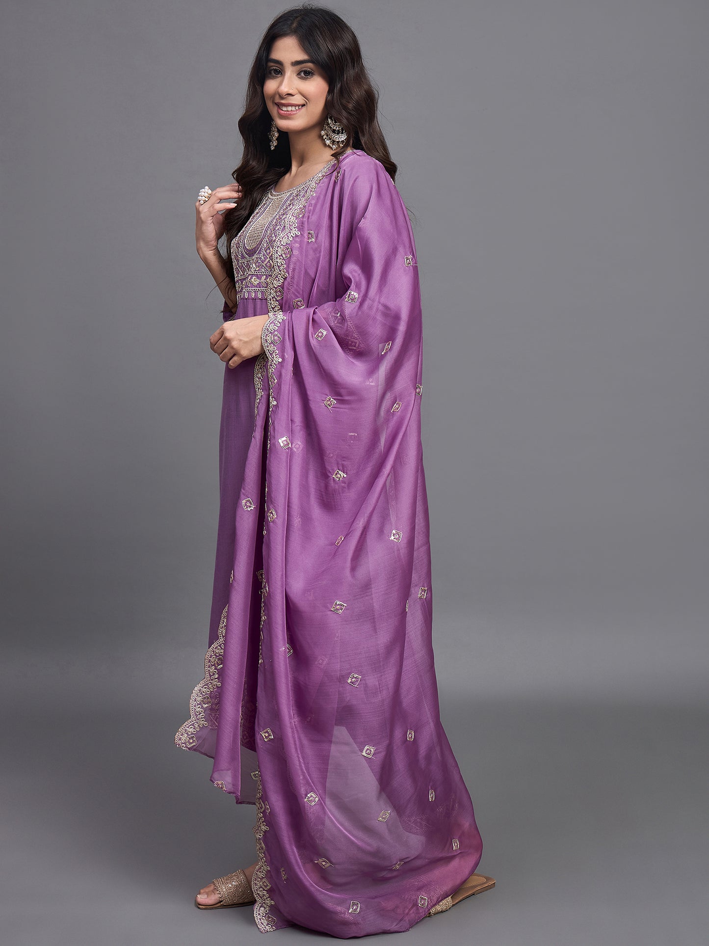Ethnic Set Women Embroidered Pink Kurta and Pant Set With Dupatta