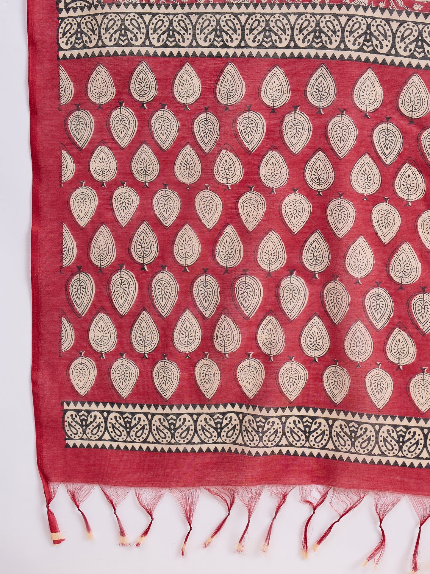 Ethnic Set Women Printed Anarkali Red Kurta And Pant Set With Dupatta