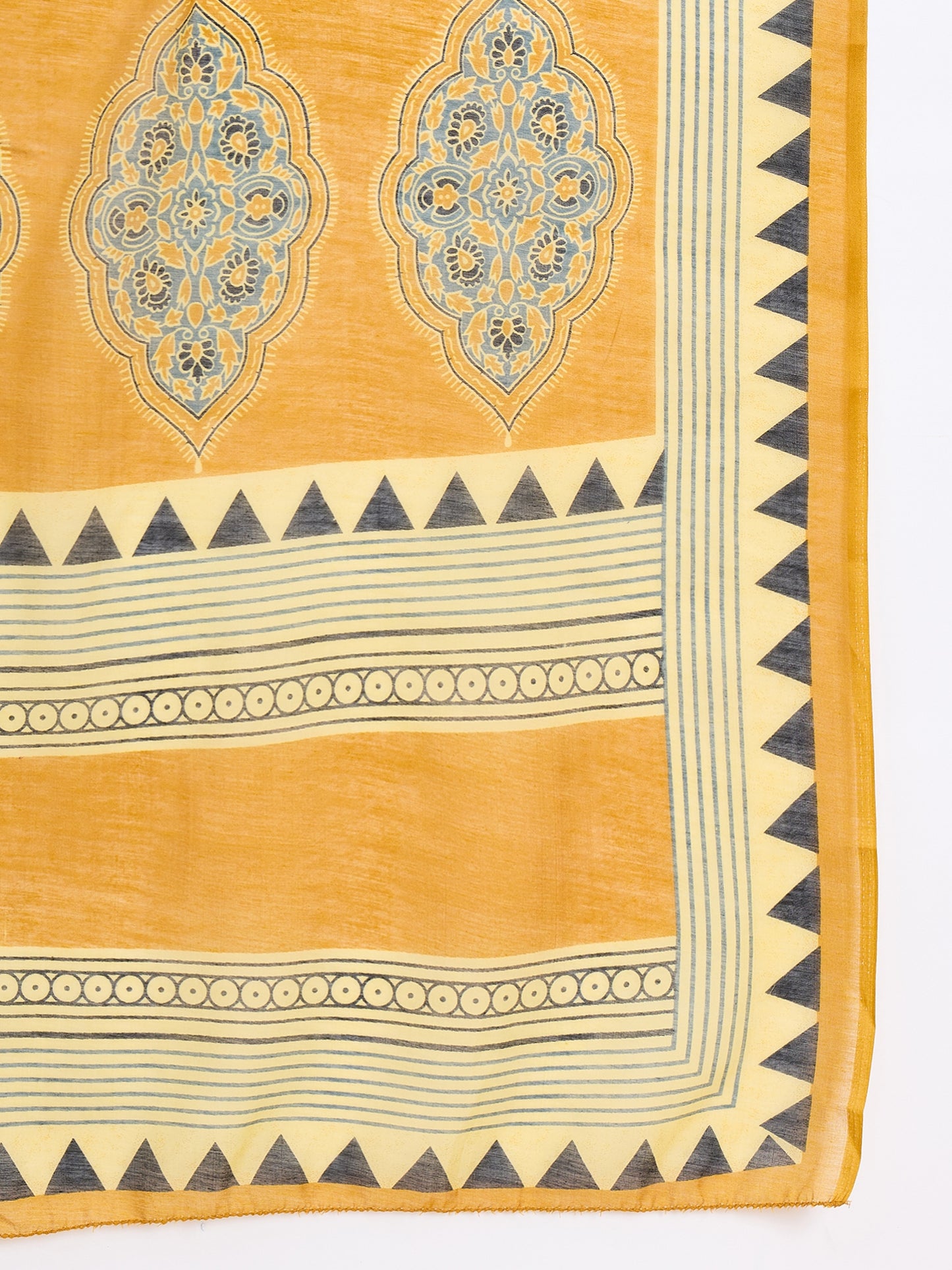 Ethnic Set Women Printed Anarkali Yellow Kurta And Pant Set With Dupatta