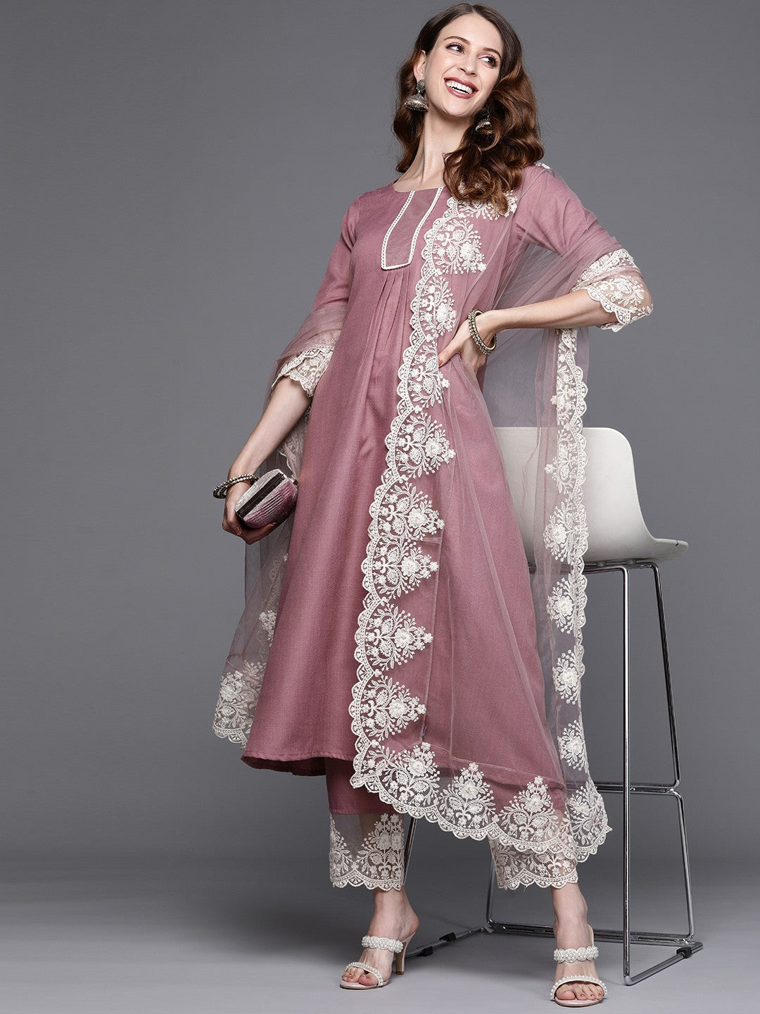 Ethnic Set Women Printed A-Line Kurta And Pant Set With Dupatta
