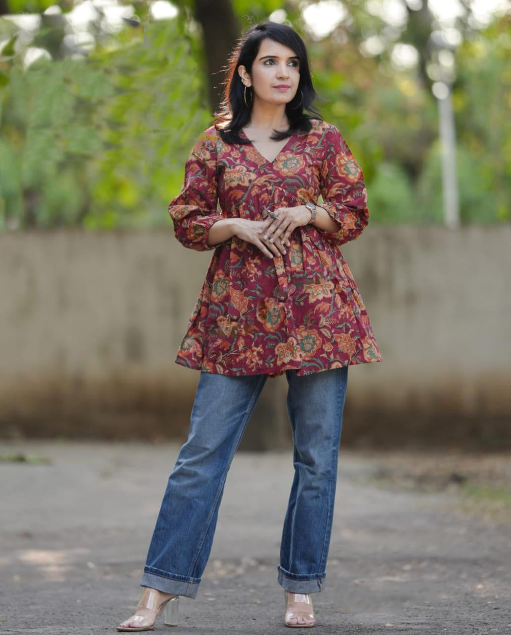Ethnic Set Women Floral Printed Short Kurta
