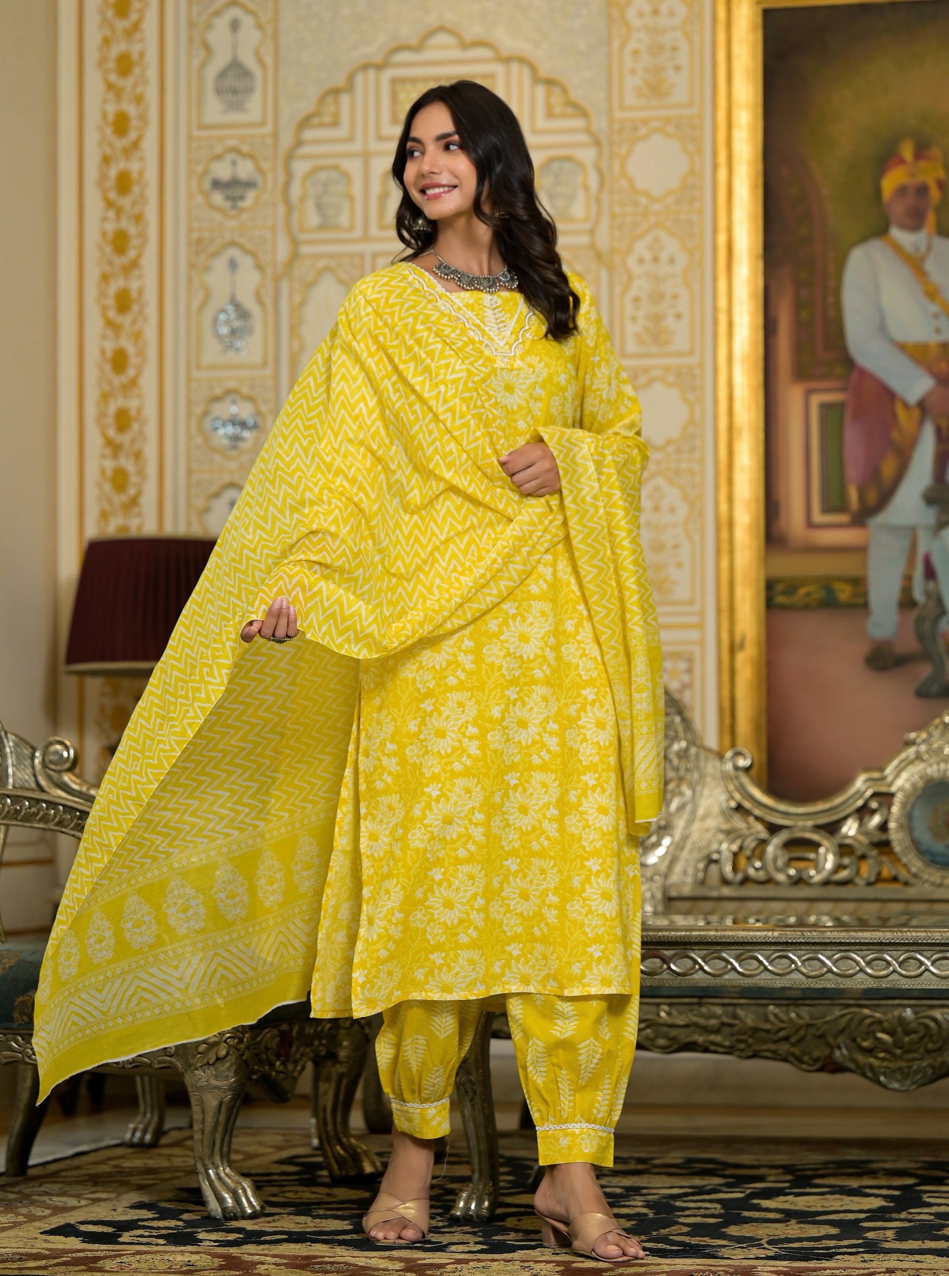 Ethnic Set Women Embroidery A-Line Kurta and Pant set with Dupatta - Ethnic Set