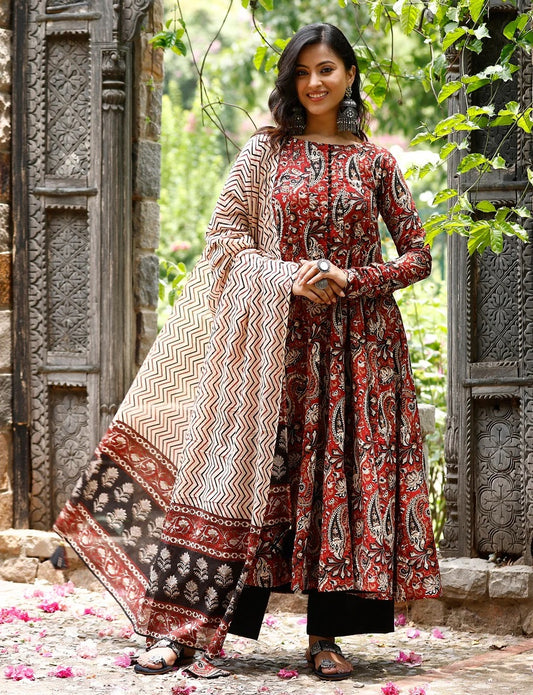 Ethnic Set Women Printed A-Line Kurta and Pant Set With Dupatta