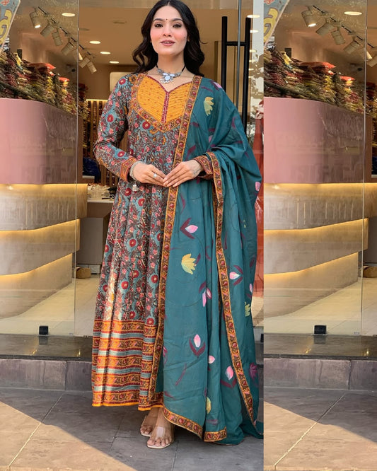 Ethnic Set Women Printed A-Line Kurta And Pant Set With Dupatta