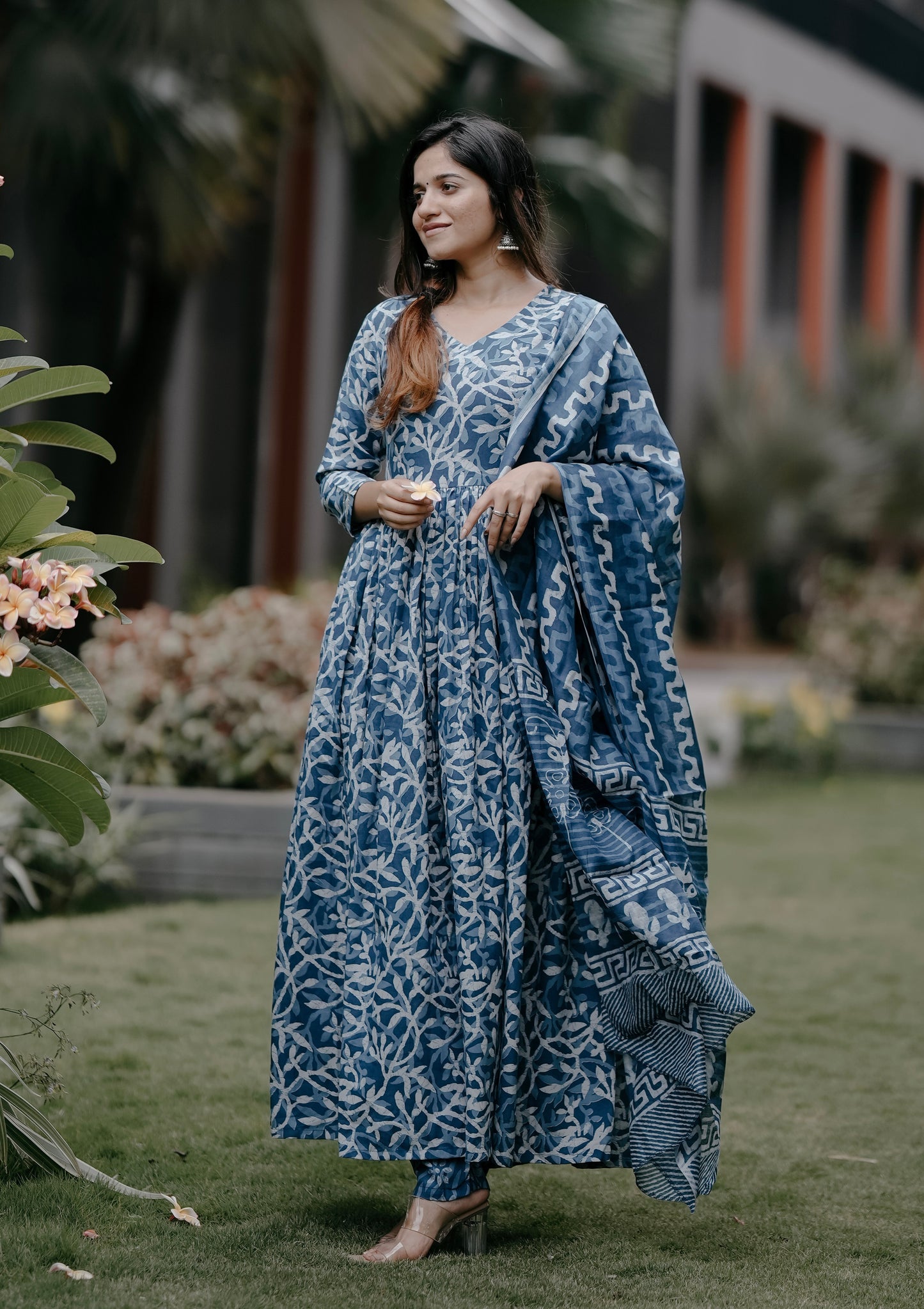 Ethnic Set Women Printed Anarkali Kurta and Pant Set With Dupatta